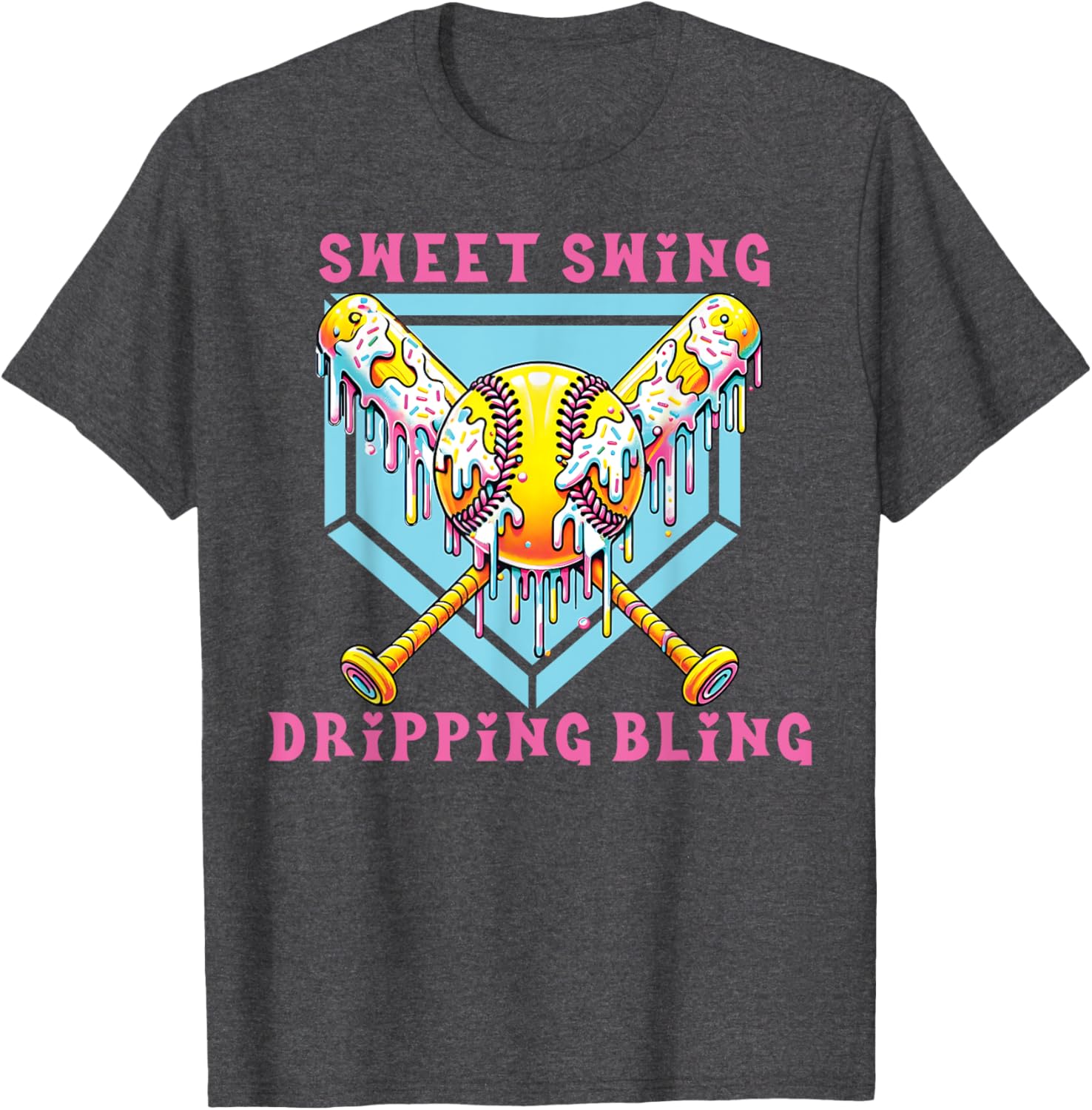 Sweet Swing Dripping Bling Softball Ice Cream Tee for Fun Play Days - 1