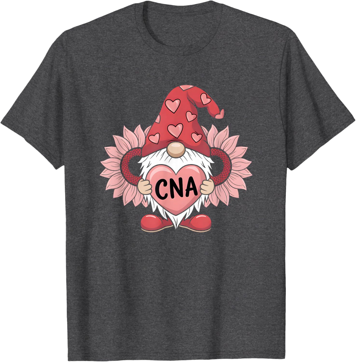 CNA Nurse Gnome Heart Sunflower Valentine's Day T-Shirt Gift Idea - 9