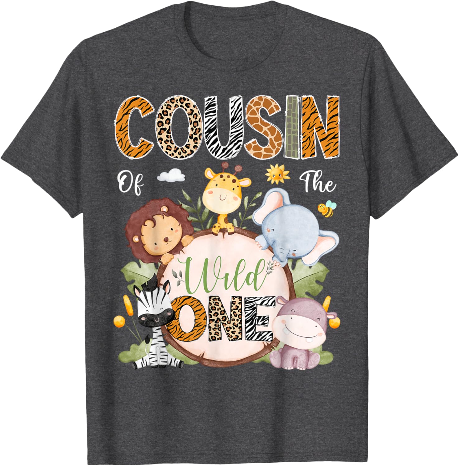 Cousin of the Wild One First Birthday Safari Animals T-Shirt for Kids - 5