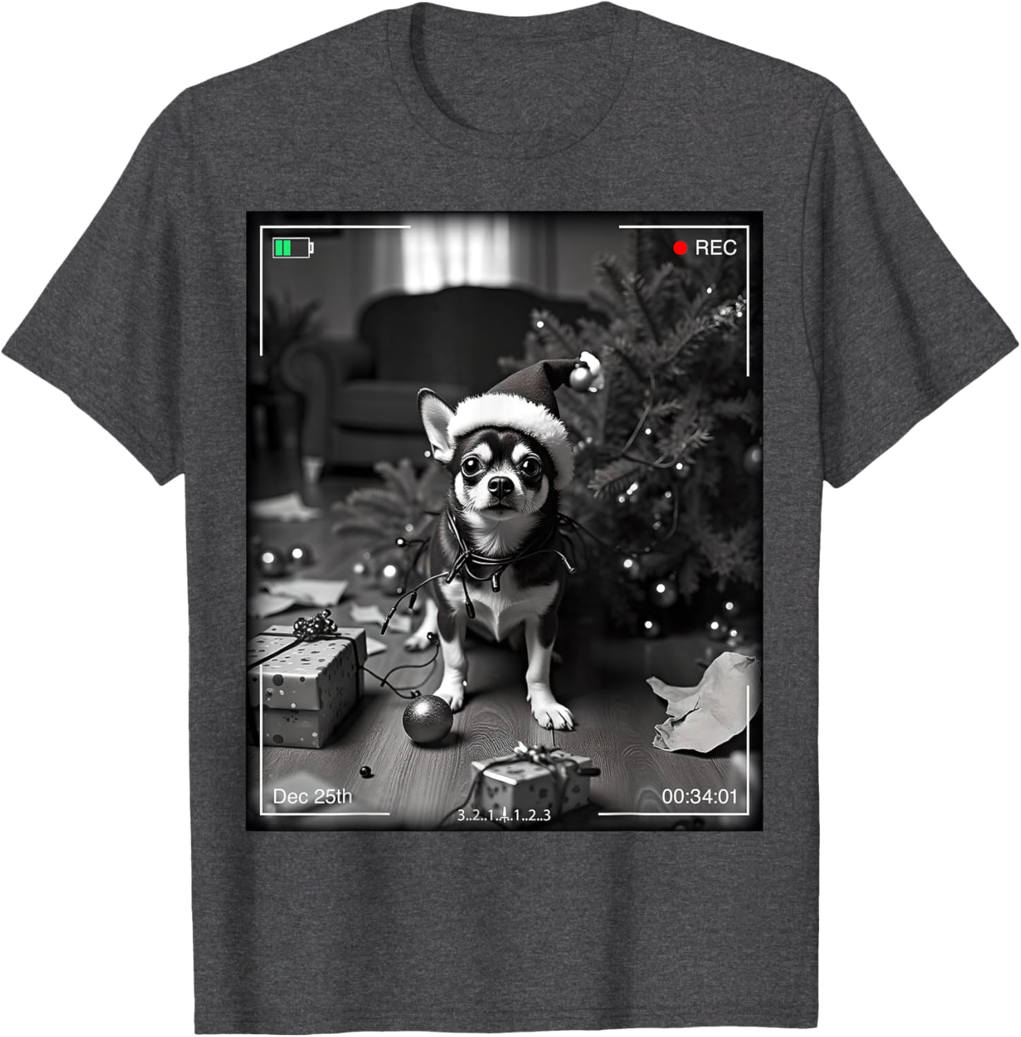 Christmas Chihuahua Caught On Camera T-Shirt for Holiday Cheer - 1