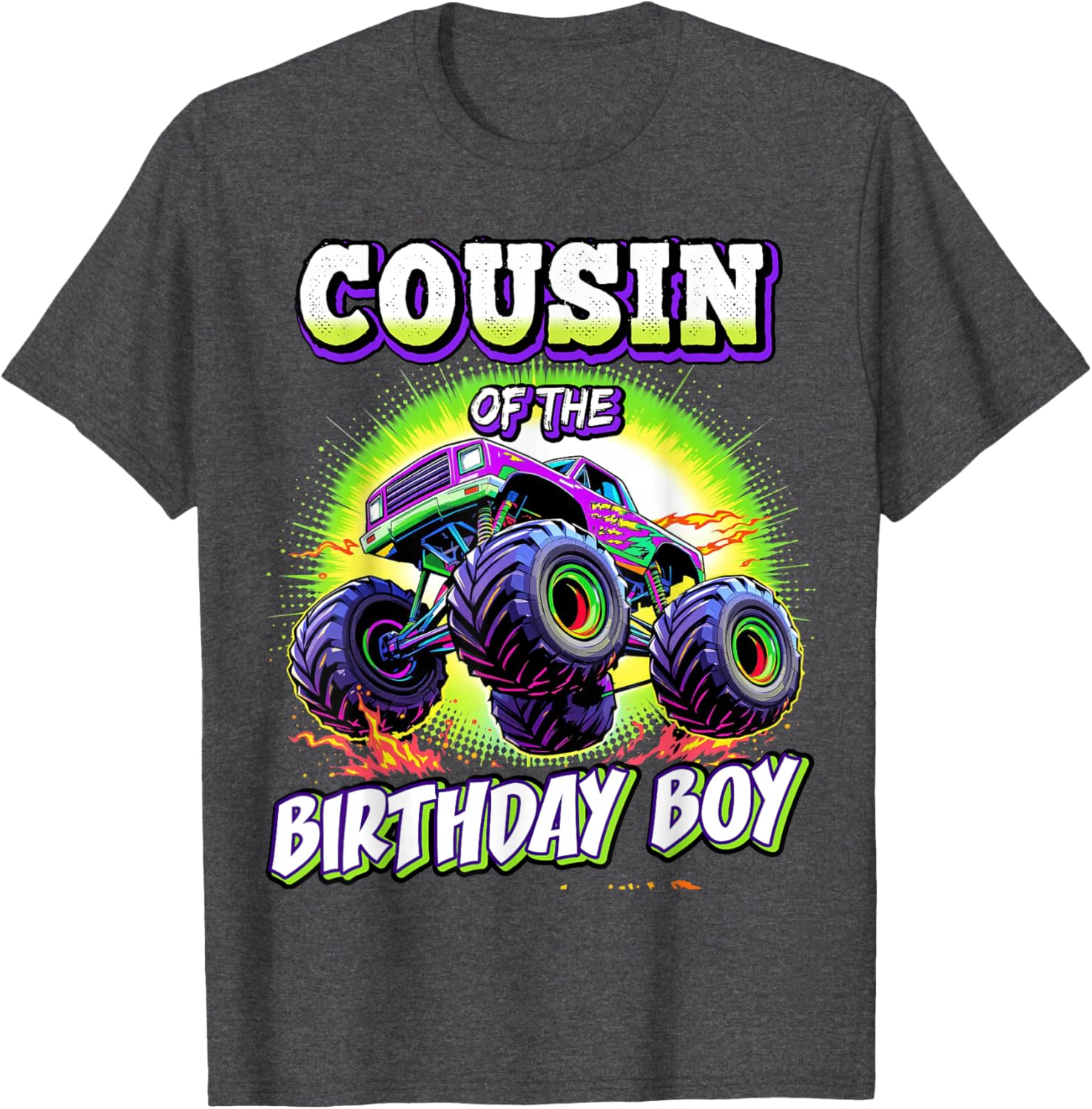 Cousin of the Birthday Boy Monster Truck T-Shirt for Fun Party Celebrations - 7