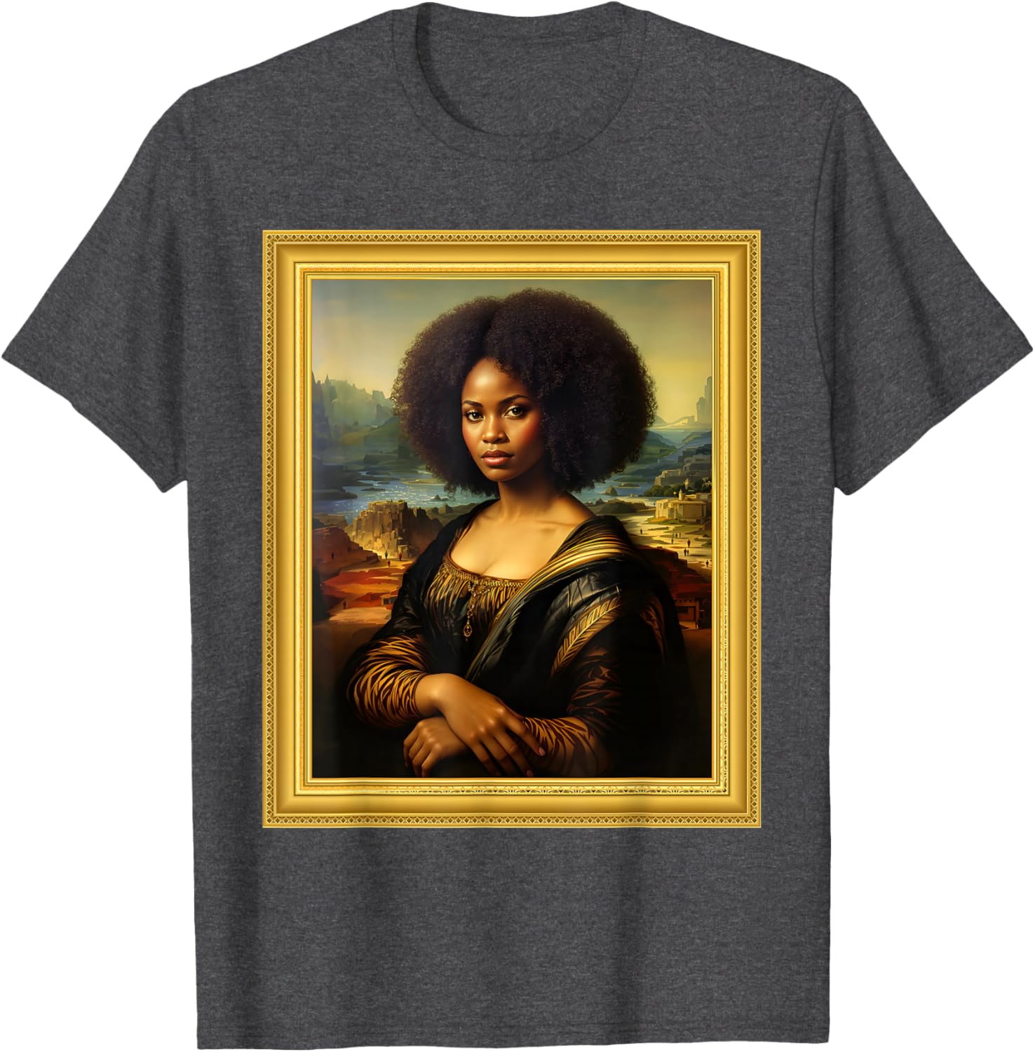 Black Mona Lisa Afro Queen T-Shirt for Black History Month Celebration - 25