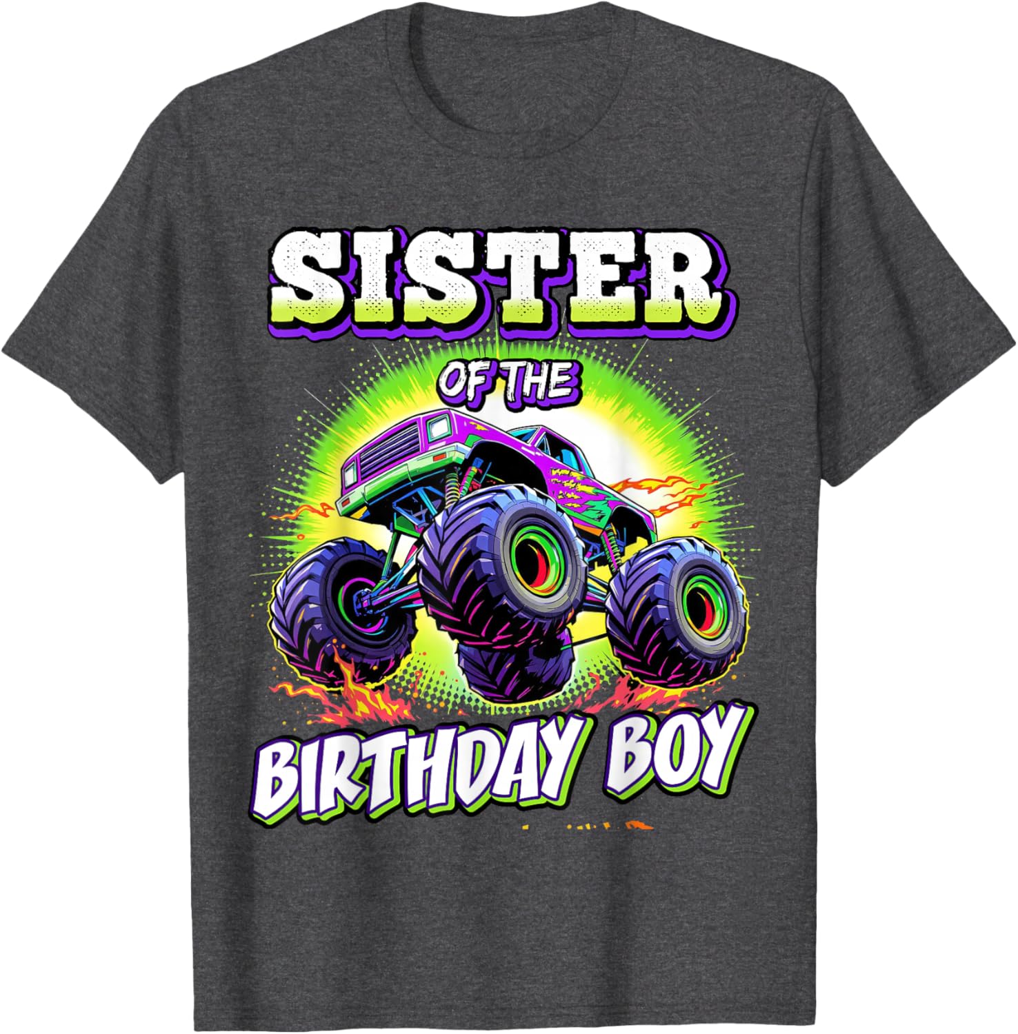 Sister of the Birthday Boy Monster Truck Party T-Shirt for Fun Celebrations - 7