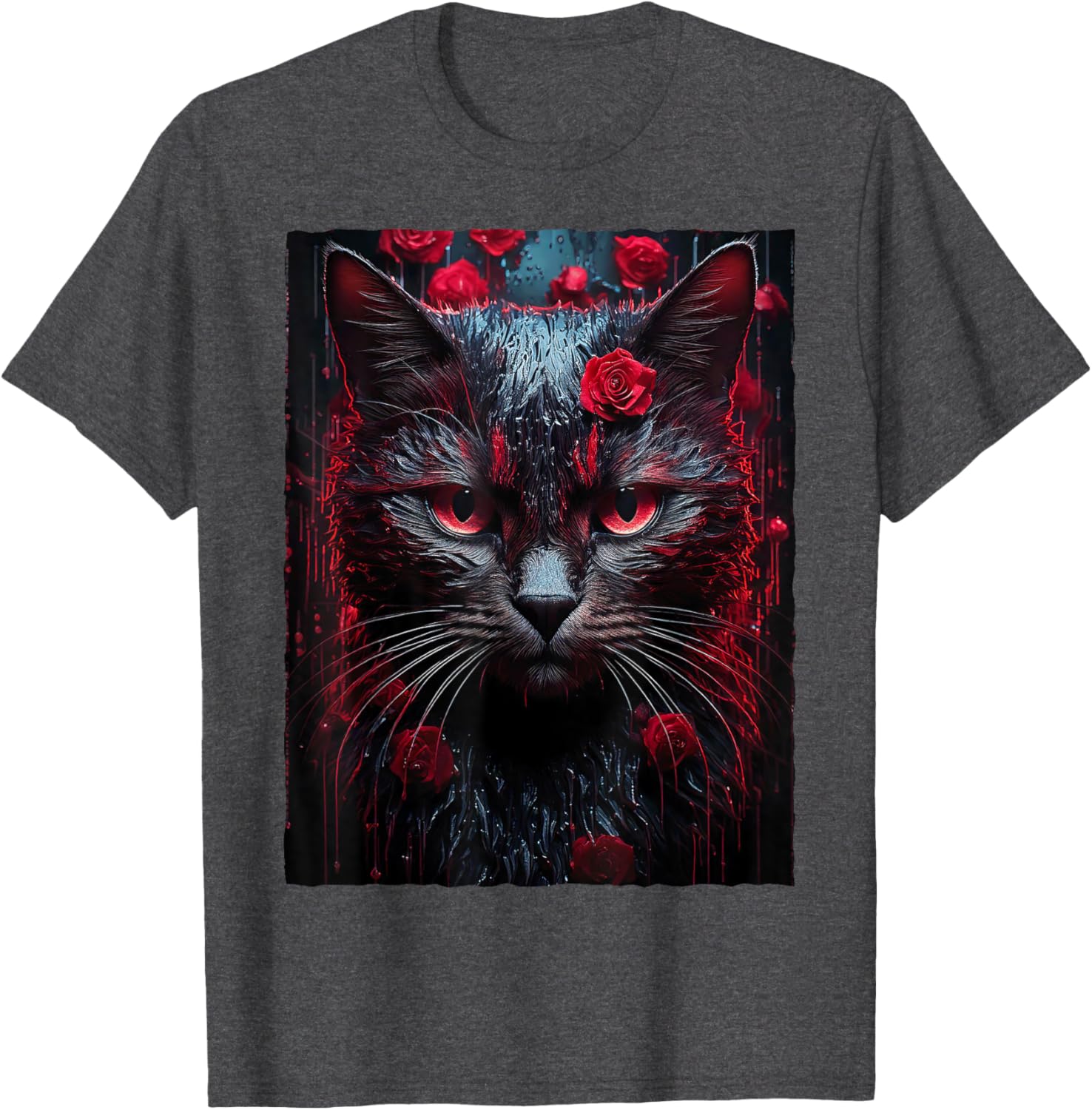Black Cat with Red Roses T-Shirt for Men, Women, Girls, and Kids - 22
