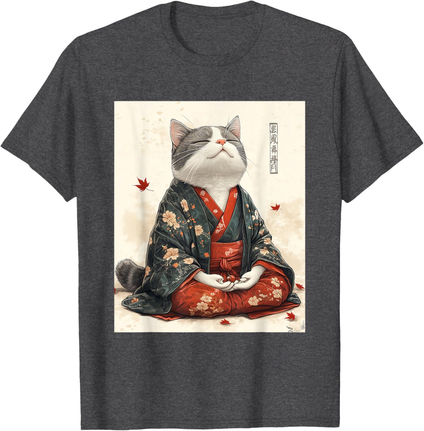 Zen Cat Graphic Tee for All - Meditating Japanese Art Style T-Shirt - 16