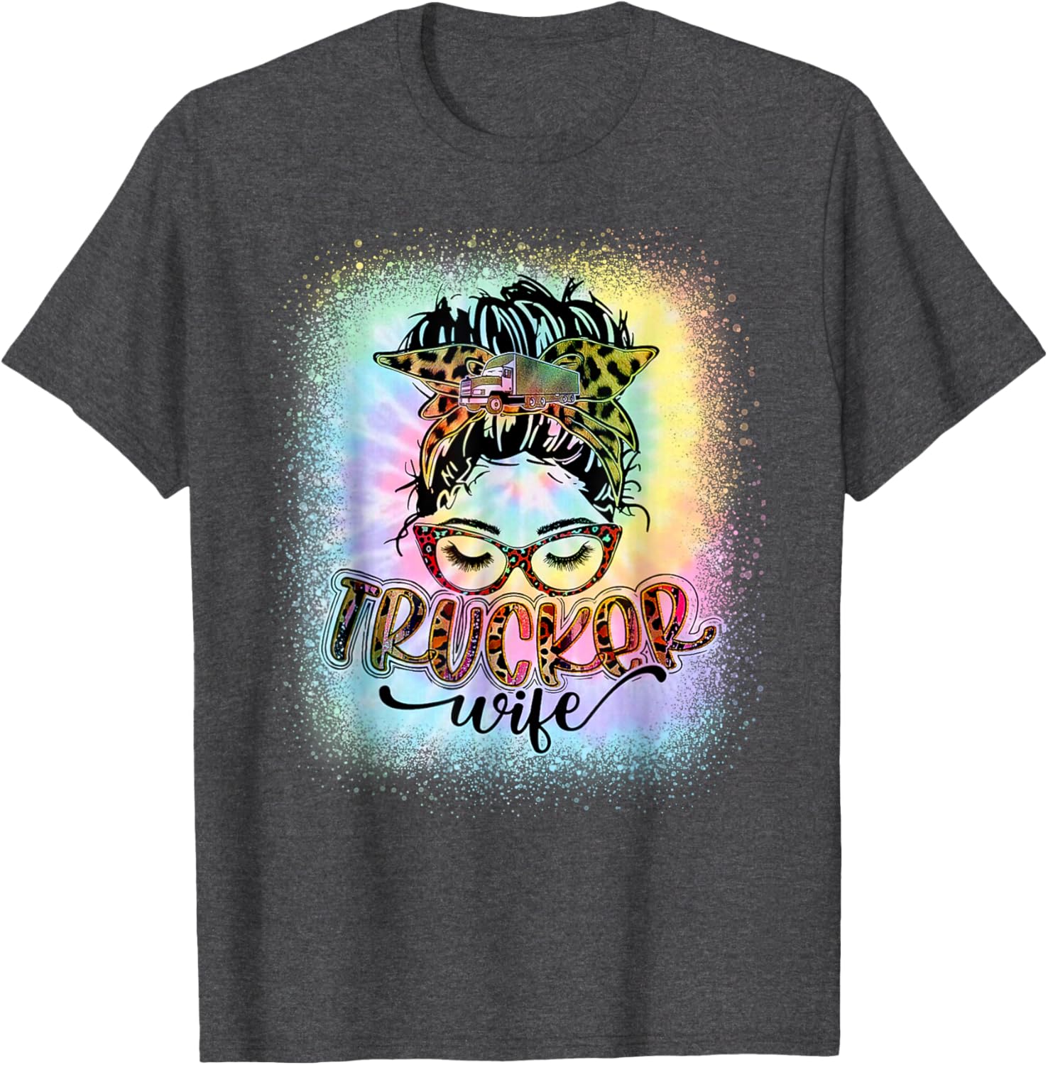 Trucker Wife Life Messy Bun Tie Dye T-Shirt for Stylish Moms - 6