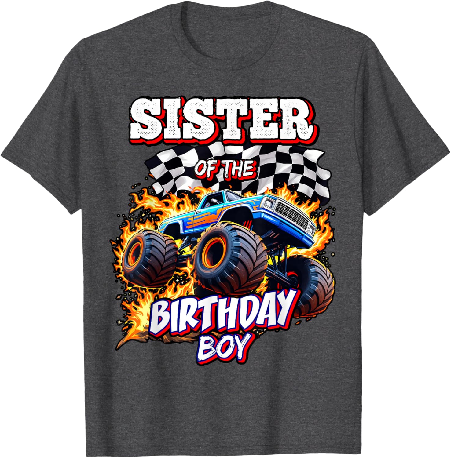 Sister of the Birthday Boy Monster Truck T-Shirt for Fun Celebrations - 4