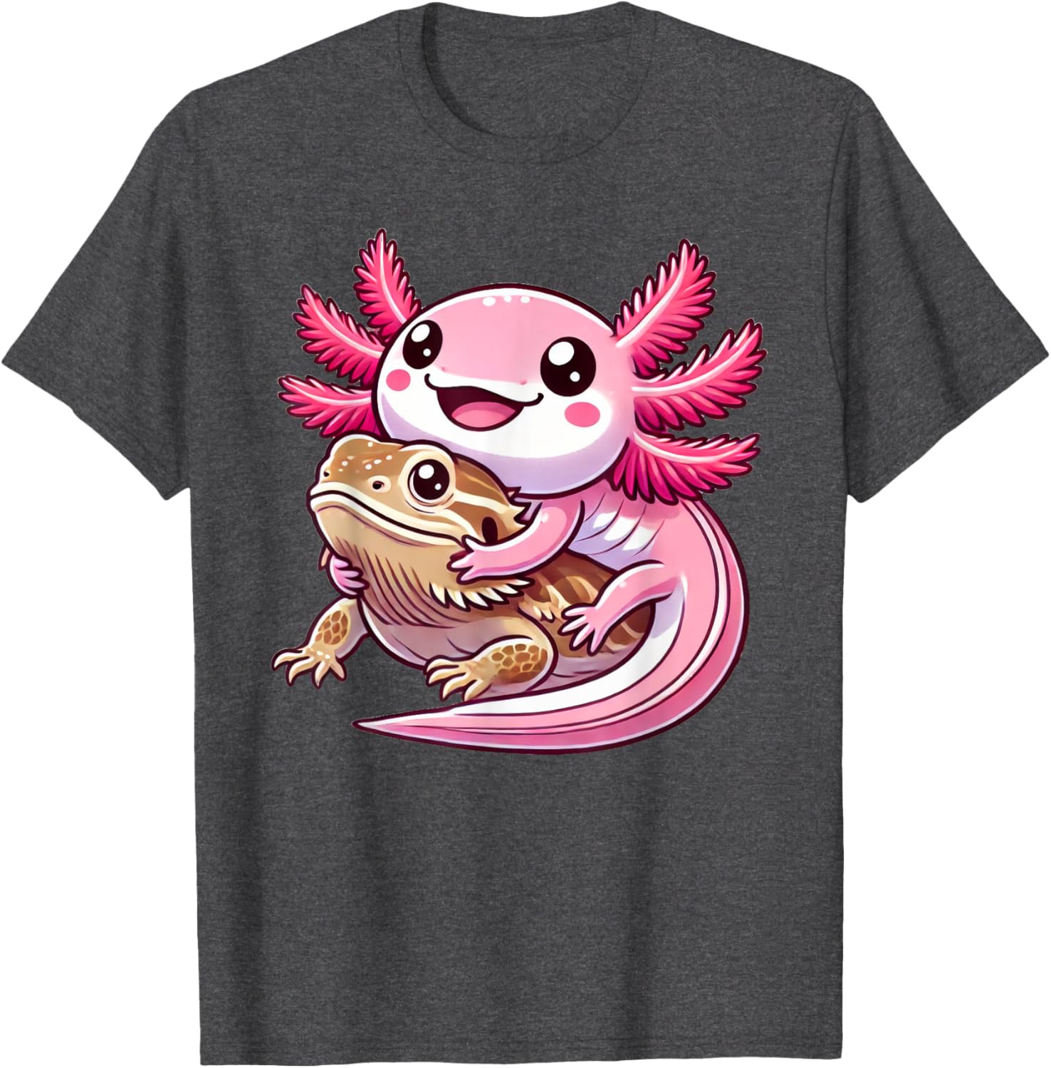 Adorable Axolotl Hugging Bearded Dragon T-Shirt for Animal Lovers - 4