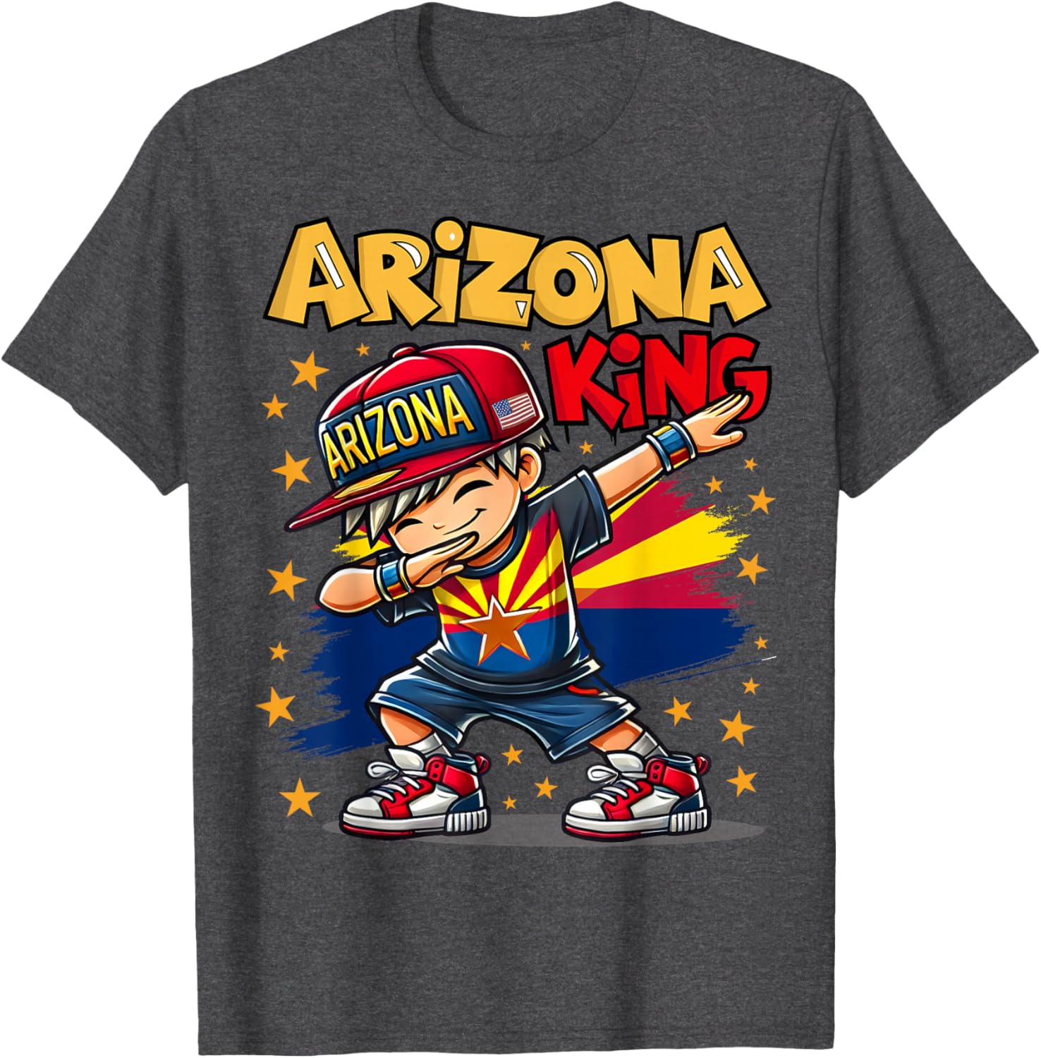 Cool Arizona King Dabbing Kids T-Shirt with Flag Design for Fun Fashion - 8
