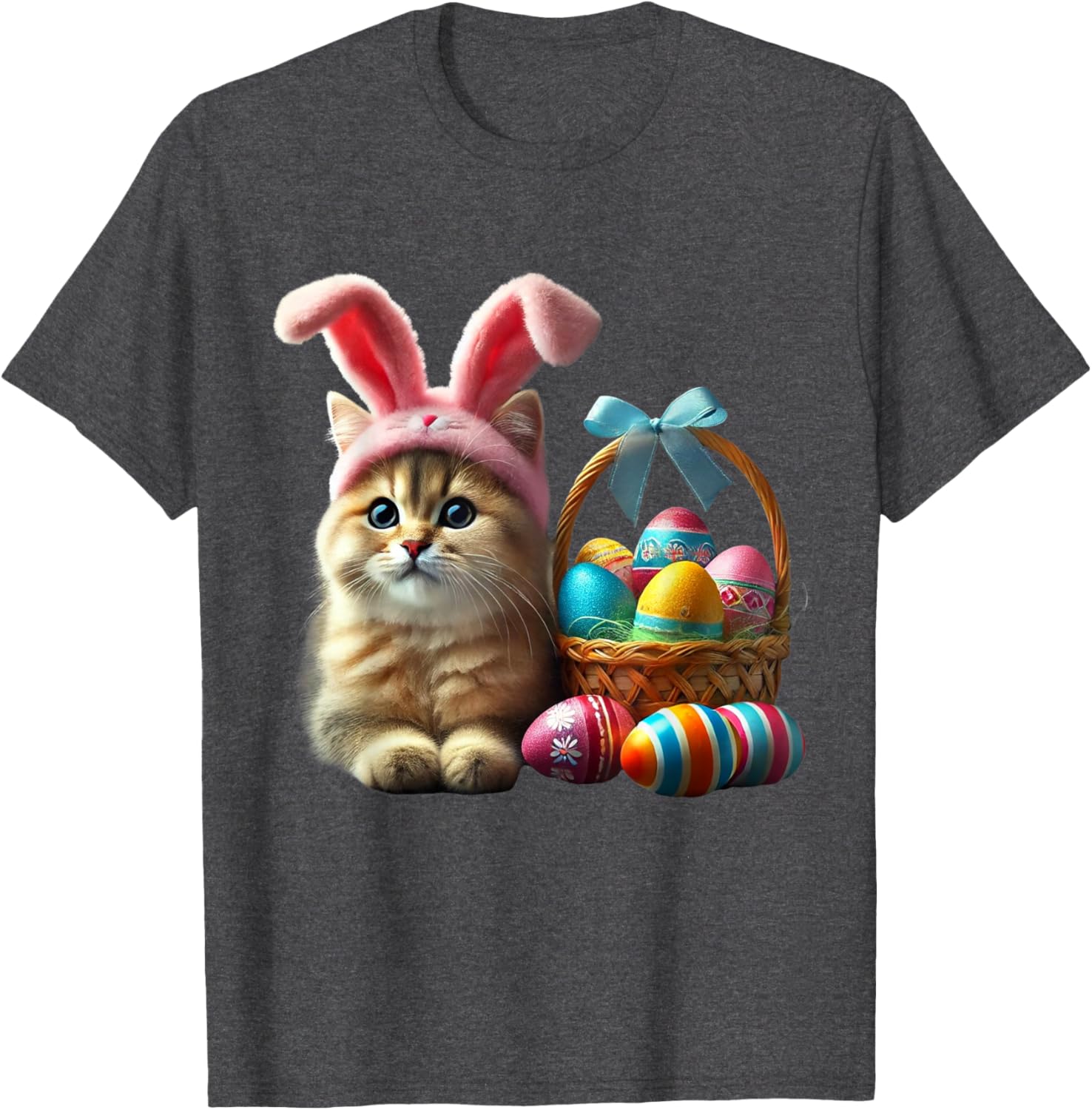 Adorable Easter Cat Kids T-Shirt with Bunny Ears and Colorful Eggs - 17