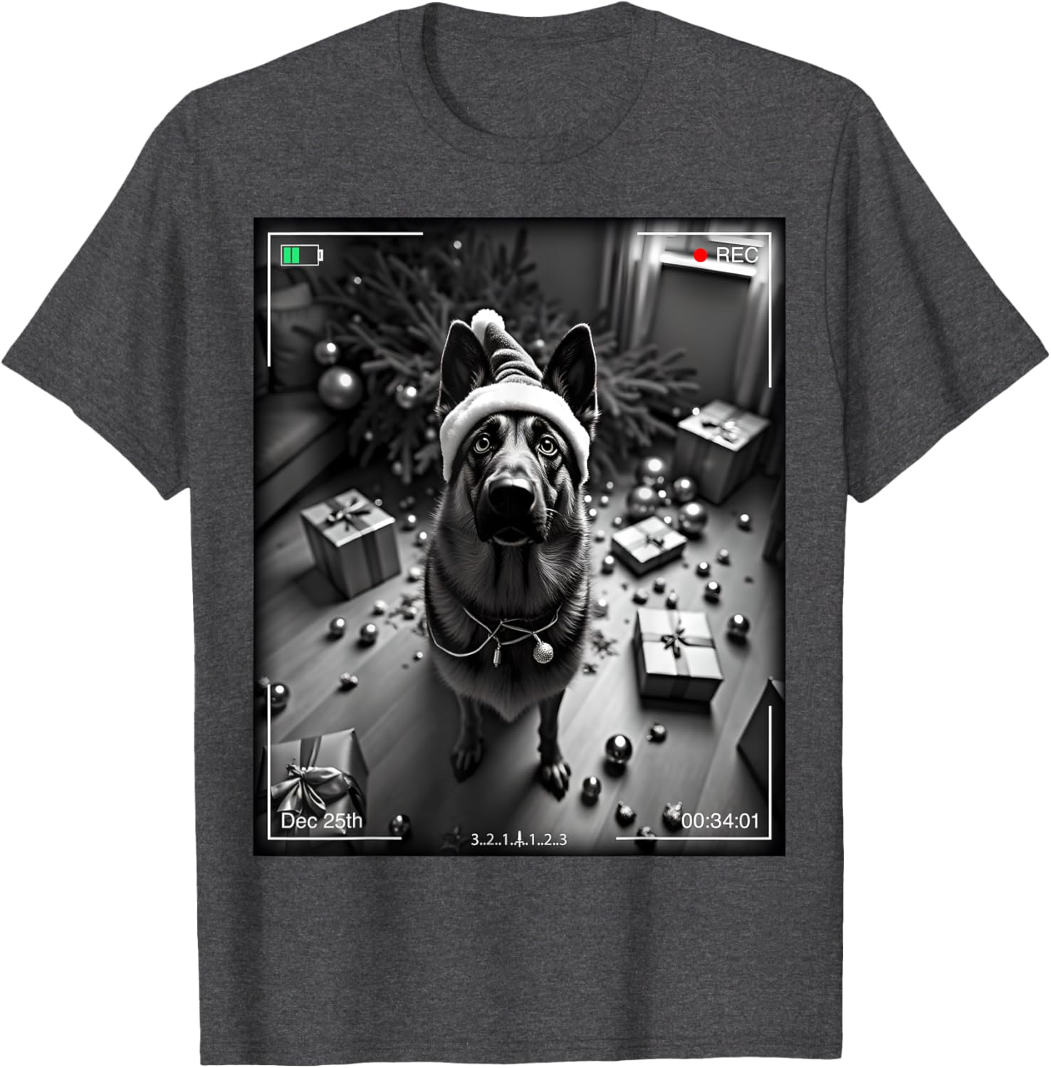 Christmas German Shepherd Caught on Camera T-Shirt for Dog Lovers - 1