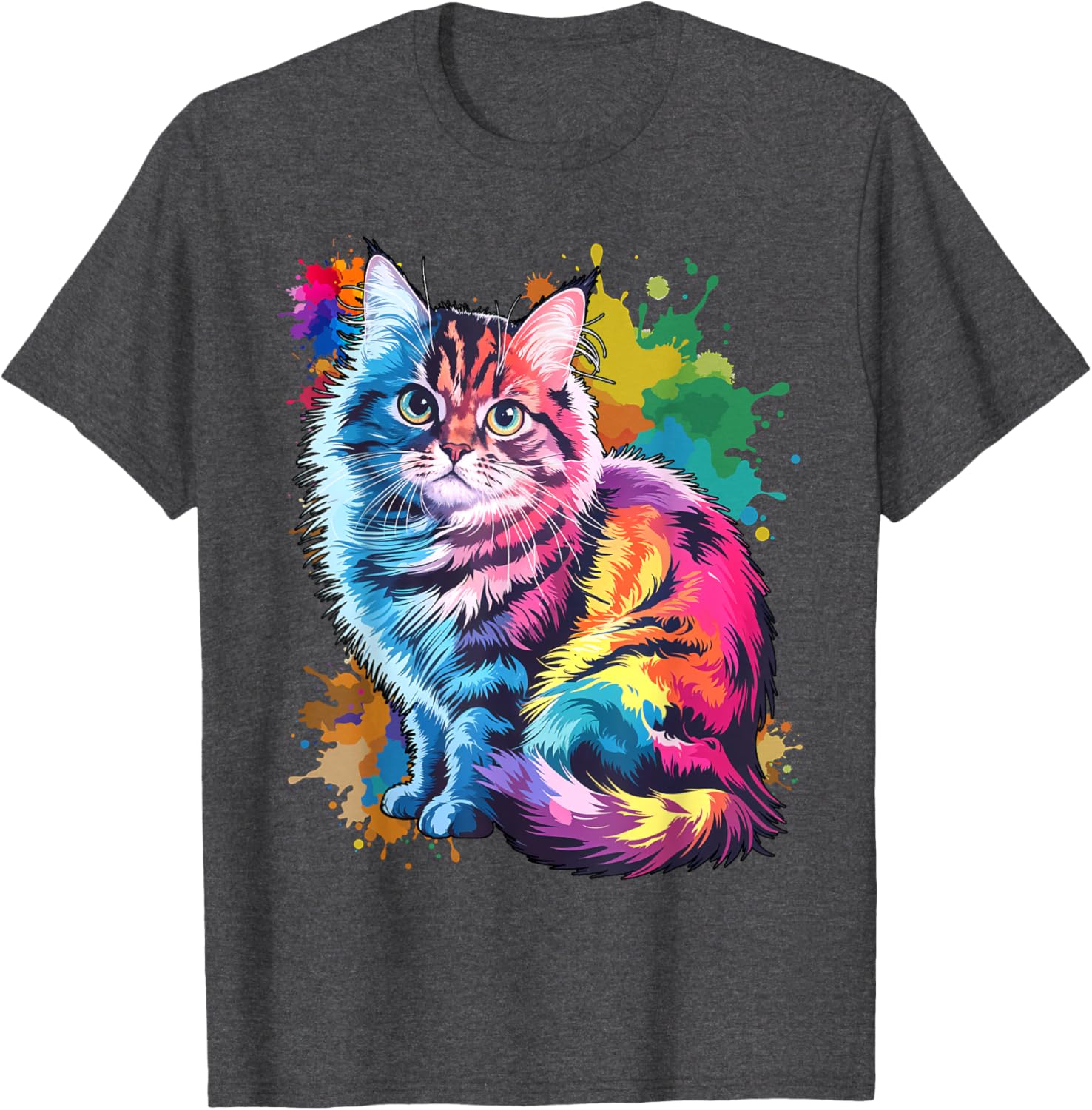 Colorful Watercolor Cat T-Shirt for Men and Women - Fun Cat Lover Tee - 3