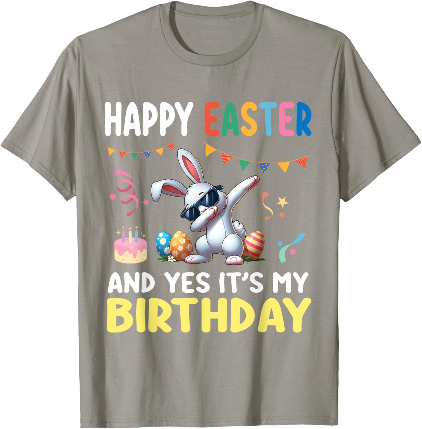Cute Bunny Dabbing Happy Easter Birthday T-Shirt for Kids and Adults - 4