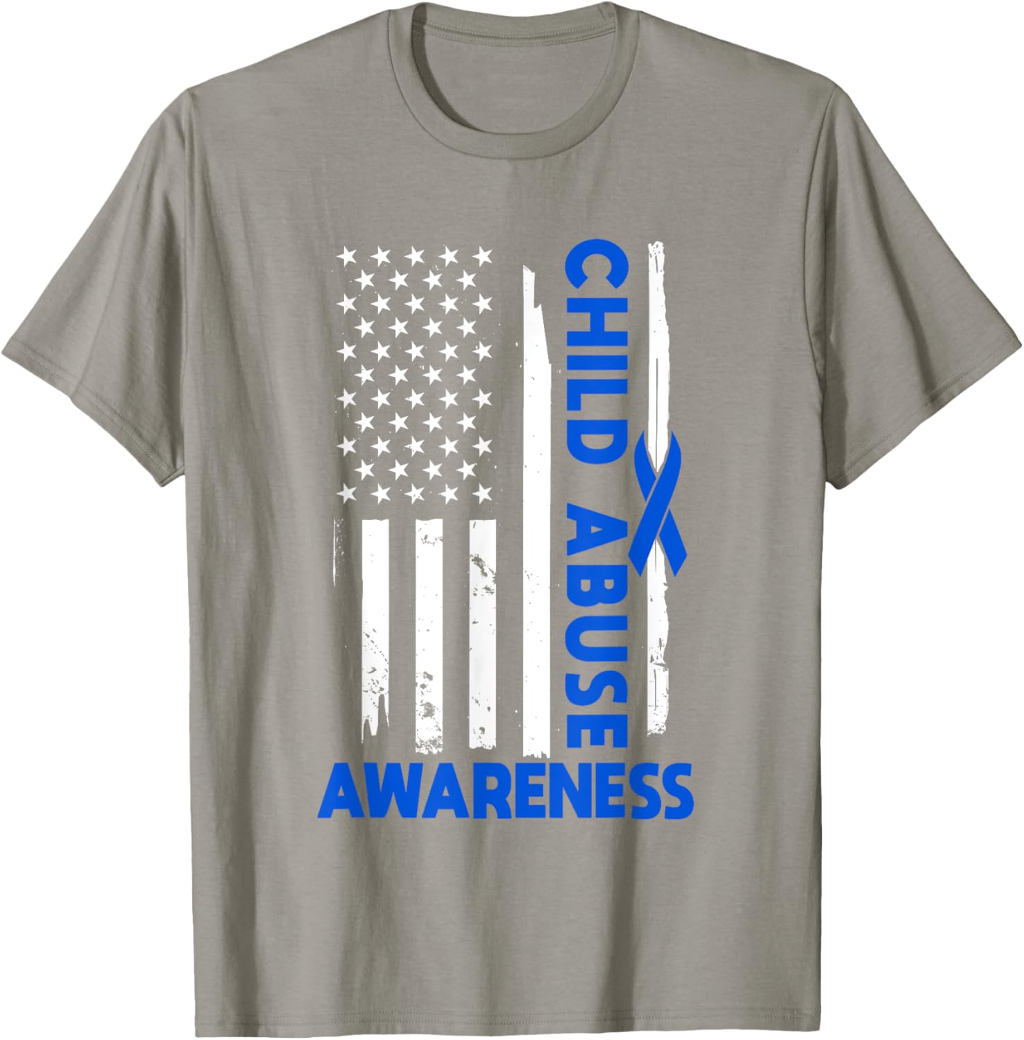 American Flag Child Abuse Awareness Wear Blue Ribbon T-Shirt for Kids - 12