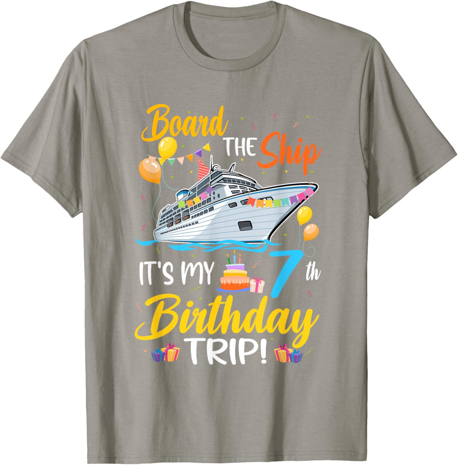 Fun 7th Birthday Cruise Party T-Shirt for Kids - Board the Ship Design - 15
