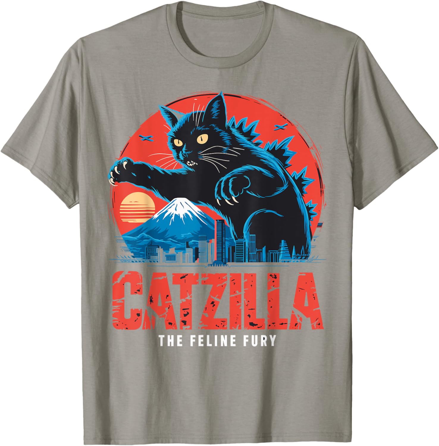 Catzilla Black Cat Vintage T-Shirt for Cat Lovers in Japan Style - 5