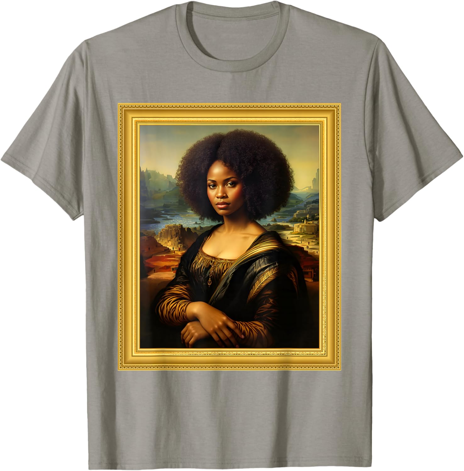 Black Mona Lisa Afro Queen T-Shirt for Black History Month Celebration - 15