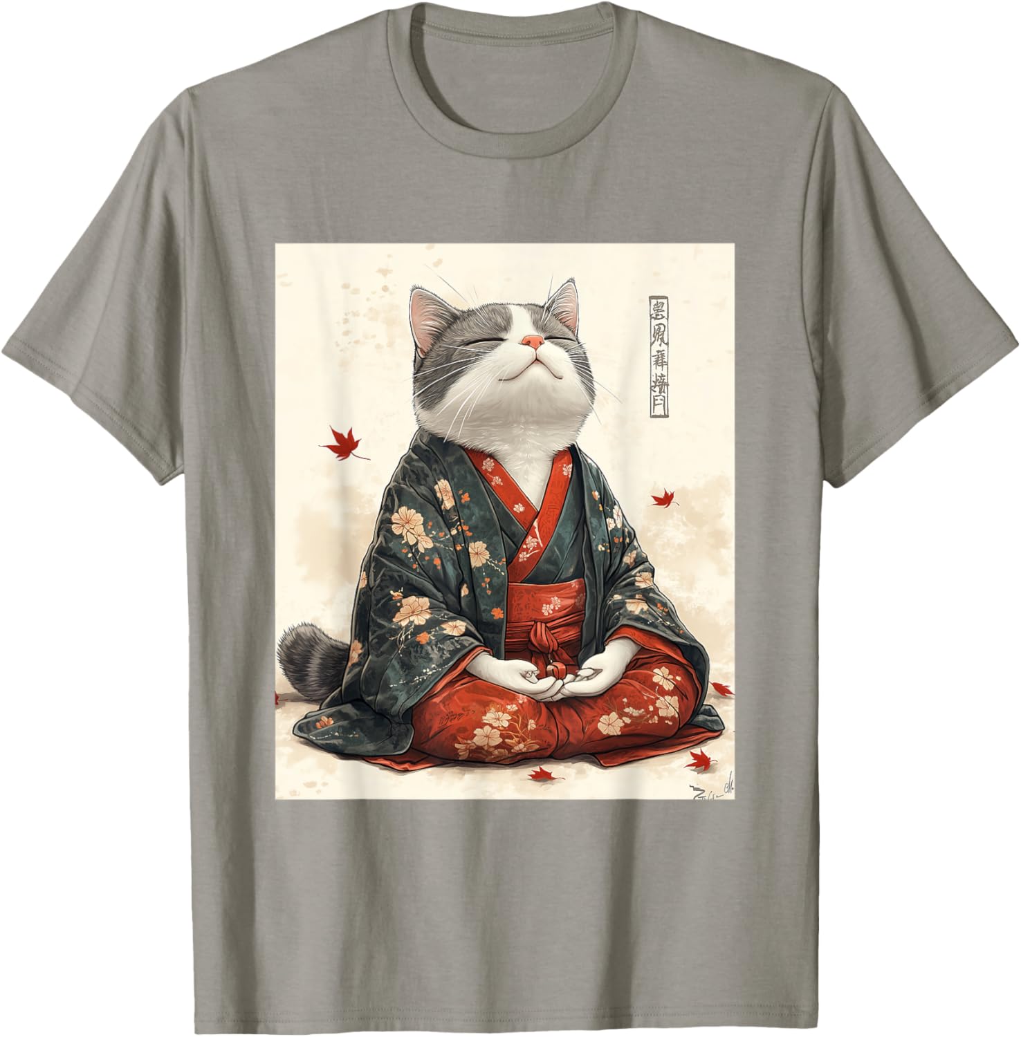 Zen Cat Graphic Tee for All - Meditating Japanese Art Style T-Shirt - 22