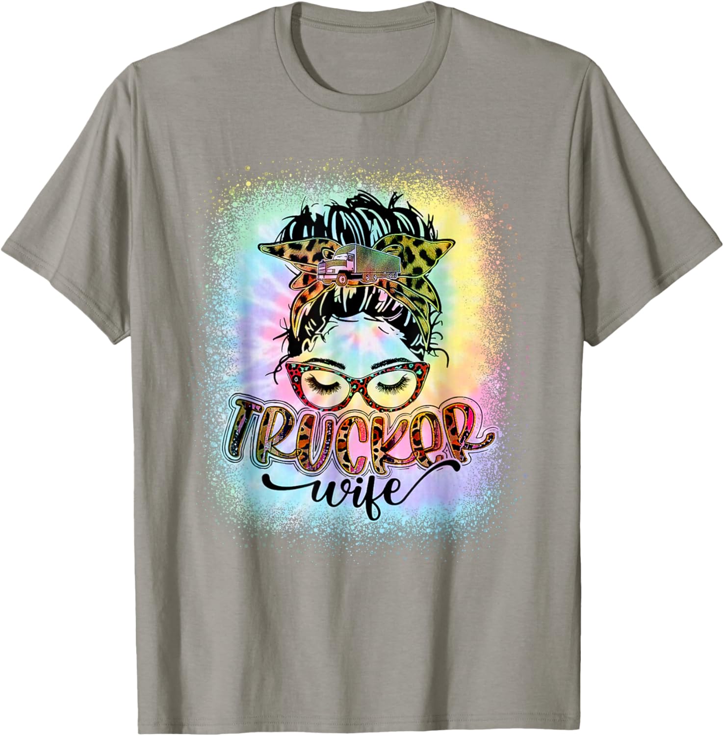Trucker Wife Life Messy Bun Tie Dye T-Shirt for Stylish Moms - 10