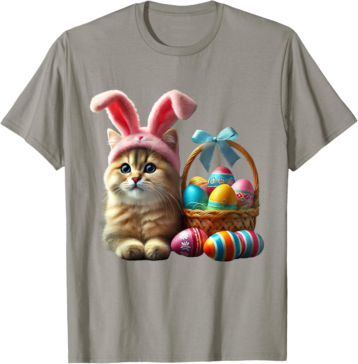 Adorable Easter Cat Kids T-Shirt with Bunny Ears and Colorful Eggs - 23