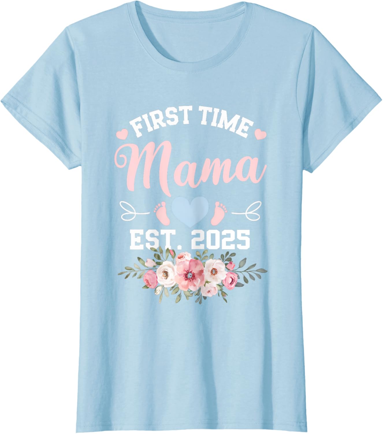 Womens First Time Mama 2025 Mother's Day Pregnancy T-Shirt in Pink - 2