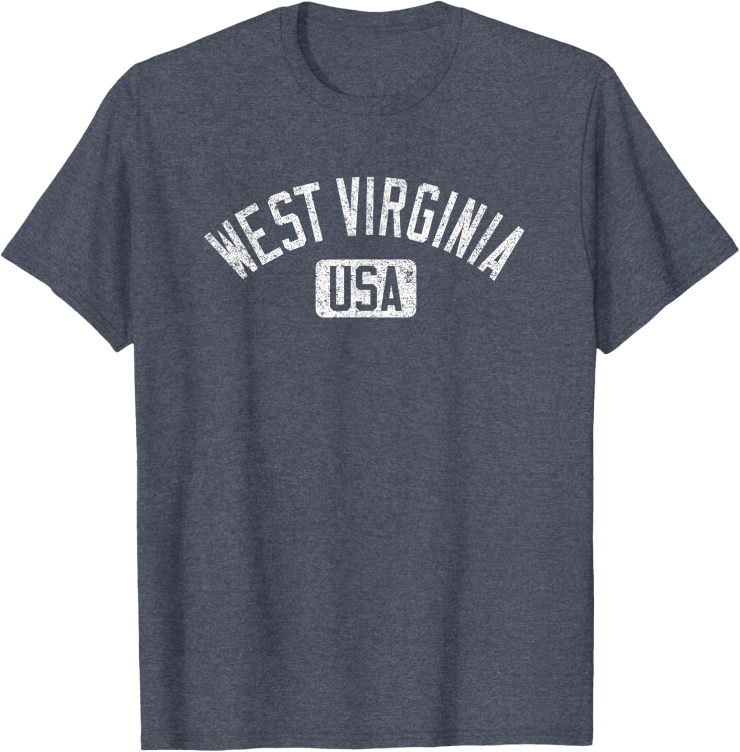 West Virginia Arched Text Distressed White Print T-Shirt for Casual Style - 18
