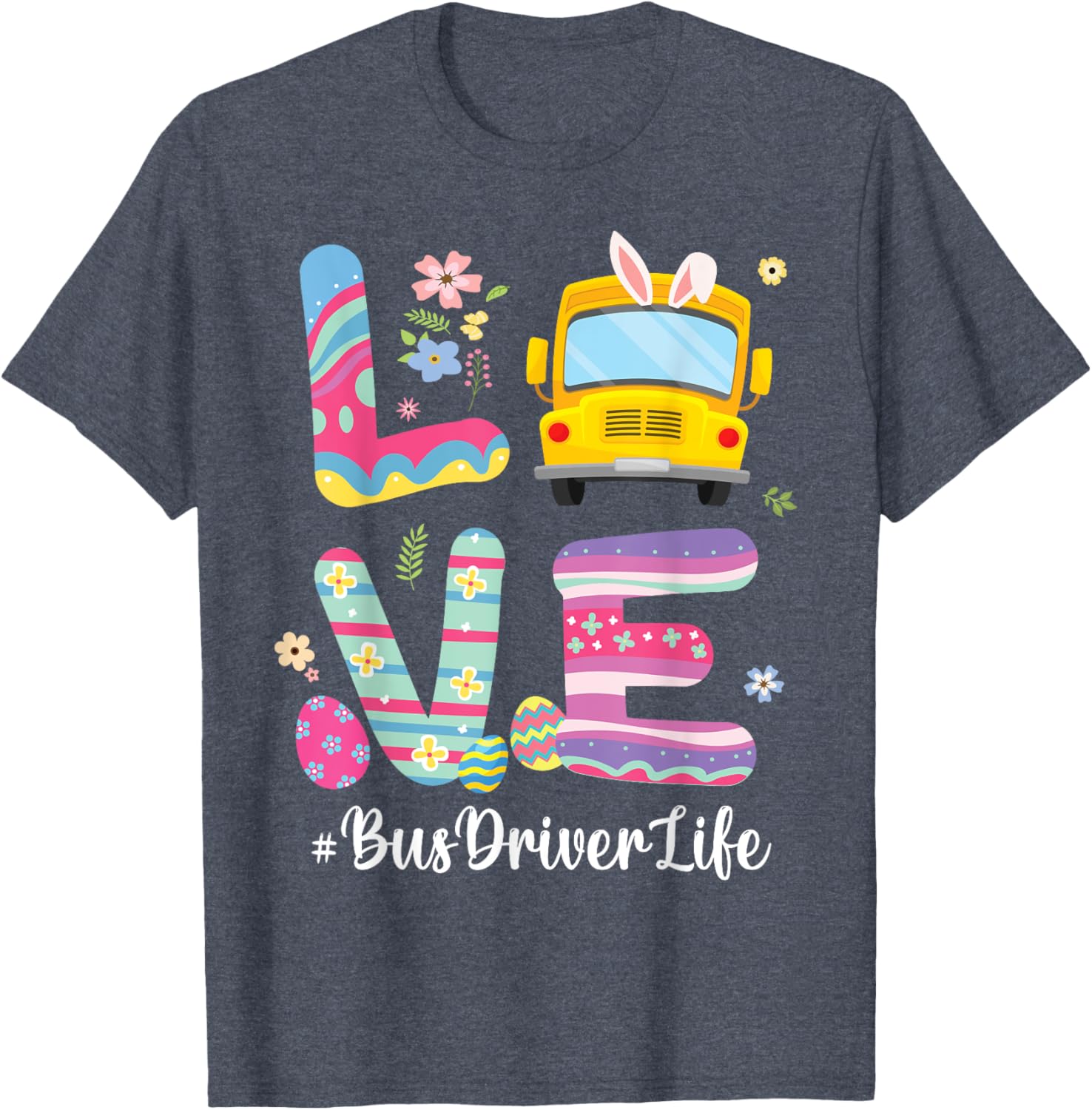 Bus Bunny Flowers Easter Eggs T-Shirt for Fun School Bus Drivers - 9