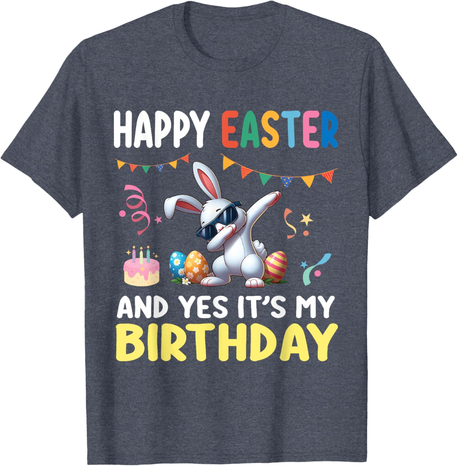 Cute Bunny Dabbing Happy Easter Birthday T-Shirt for Kids and Adults - 14