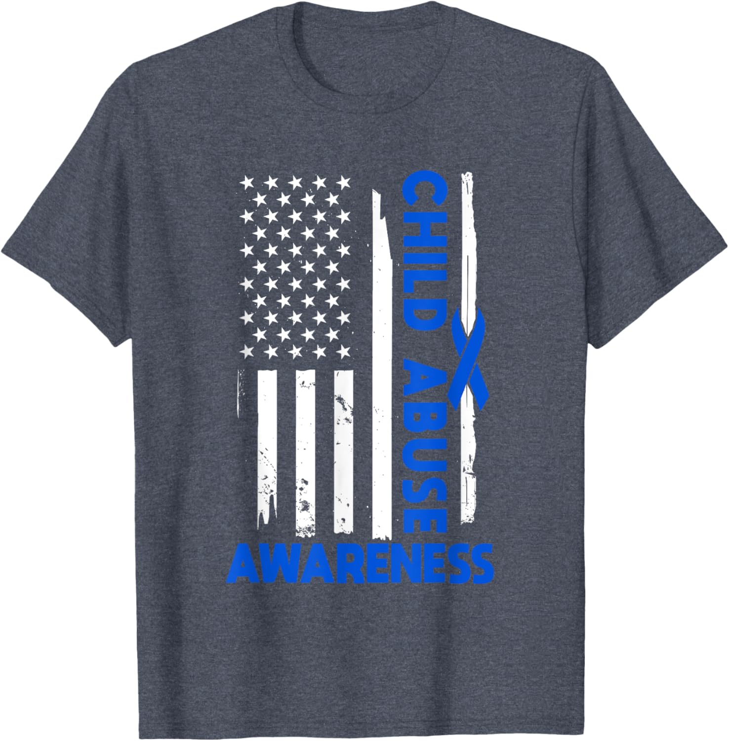 American Flag Child Abuse Awareness Wear Blue Ribbon T-Shirt for Kids - 11