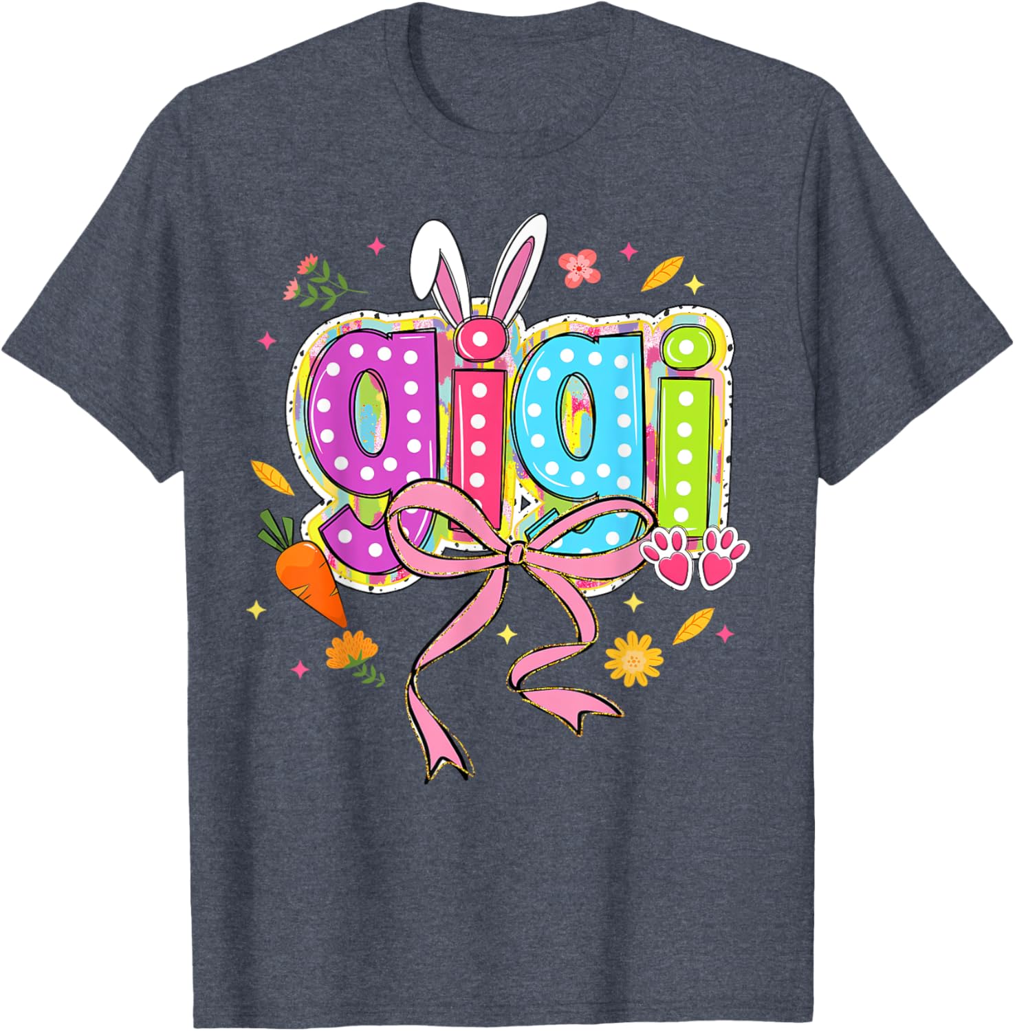 Coquette Bow Bunny Gigi Easter T-Shirt with Boho Floral Design for Family - 1