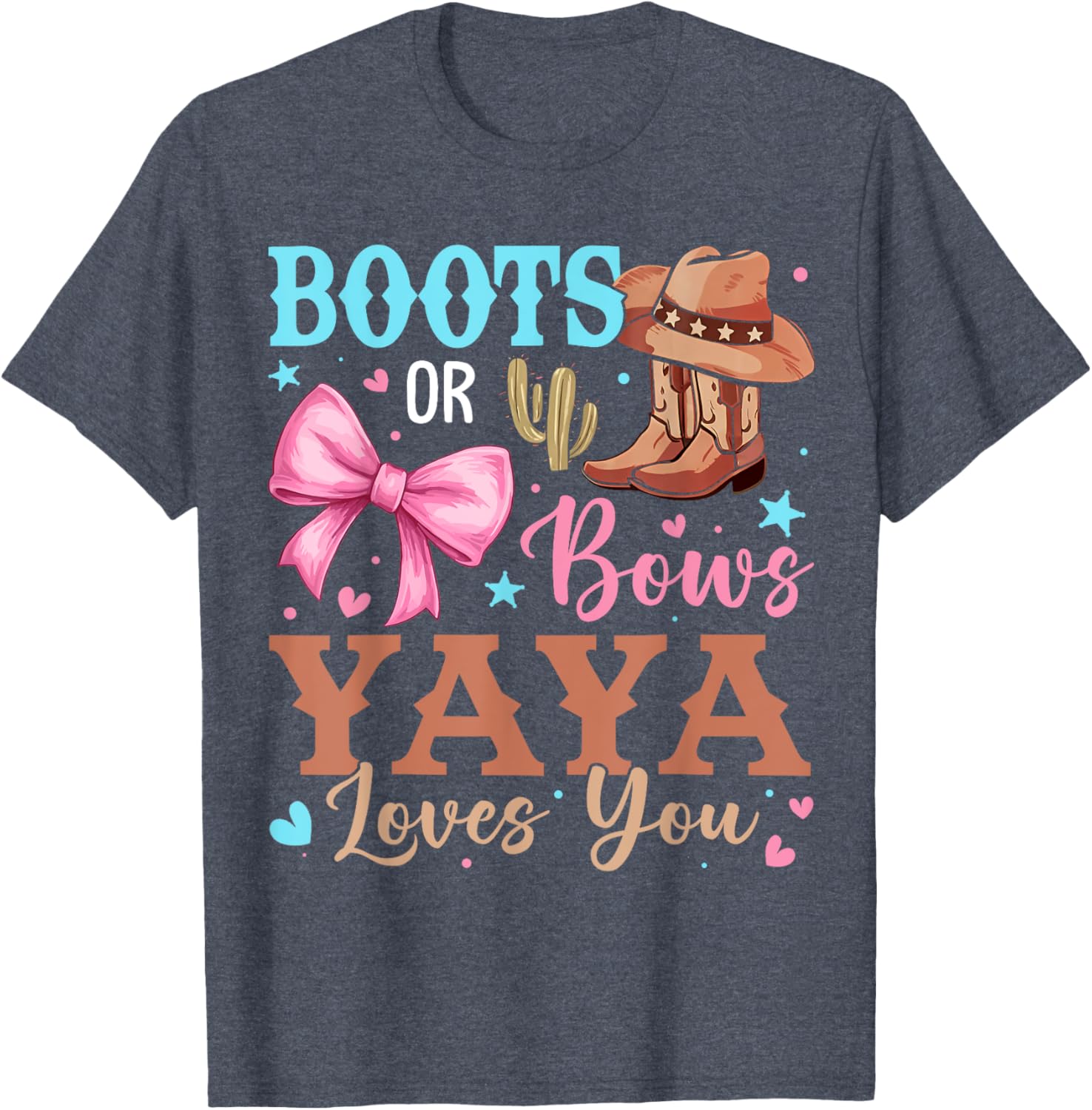 Boots or Bows Gender Reveal T-Shirt Yaya Loves You Cute Design - 15
