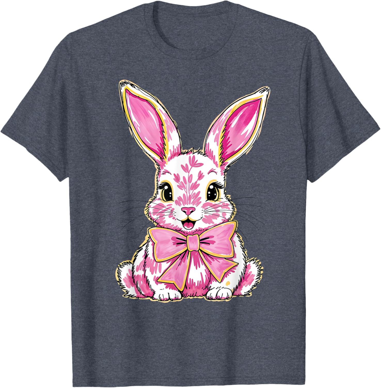 Adorable Pink Coquette Bow Happy Easter Bunny T-Shirt for Women & Teens - 3