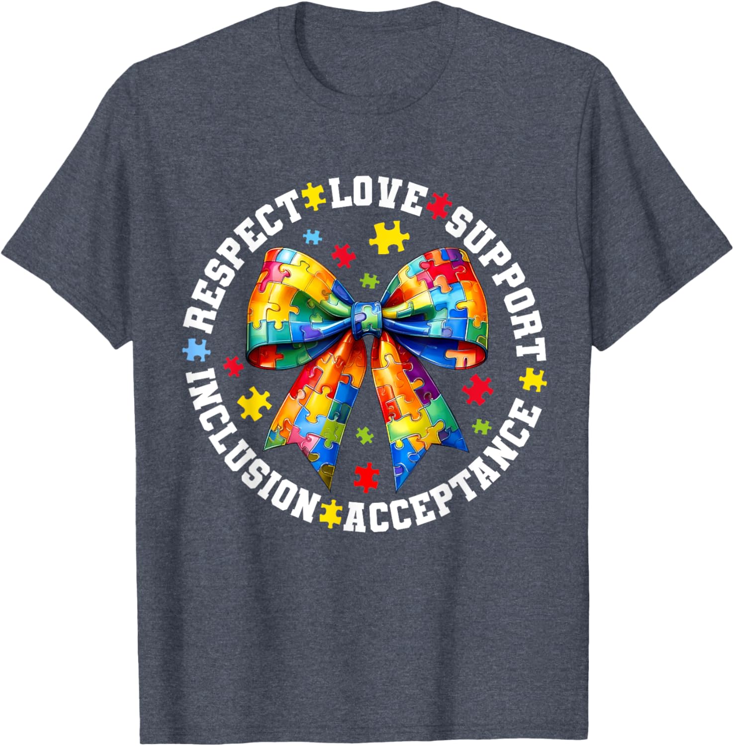 Autism Awareness Coquette Bow T-Shirt for Girls and Women - 8