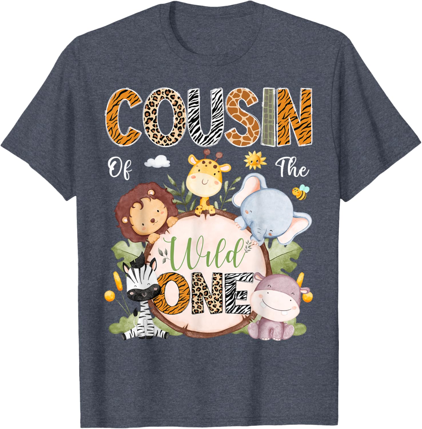 Cousin of the Wild One First Birthday Safari Animals T-Shirt for Kids - 4