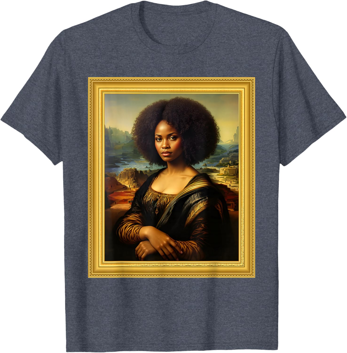Black Mona Lisa Afro Queen T-Shirt for Black History Month Celebration - 7