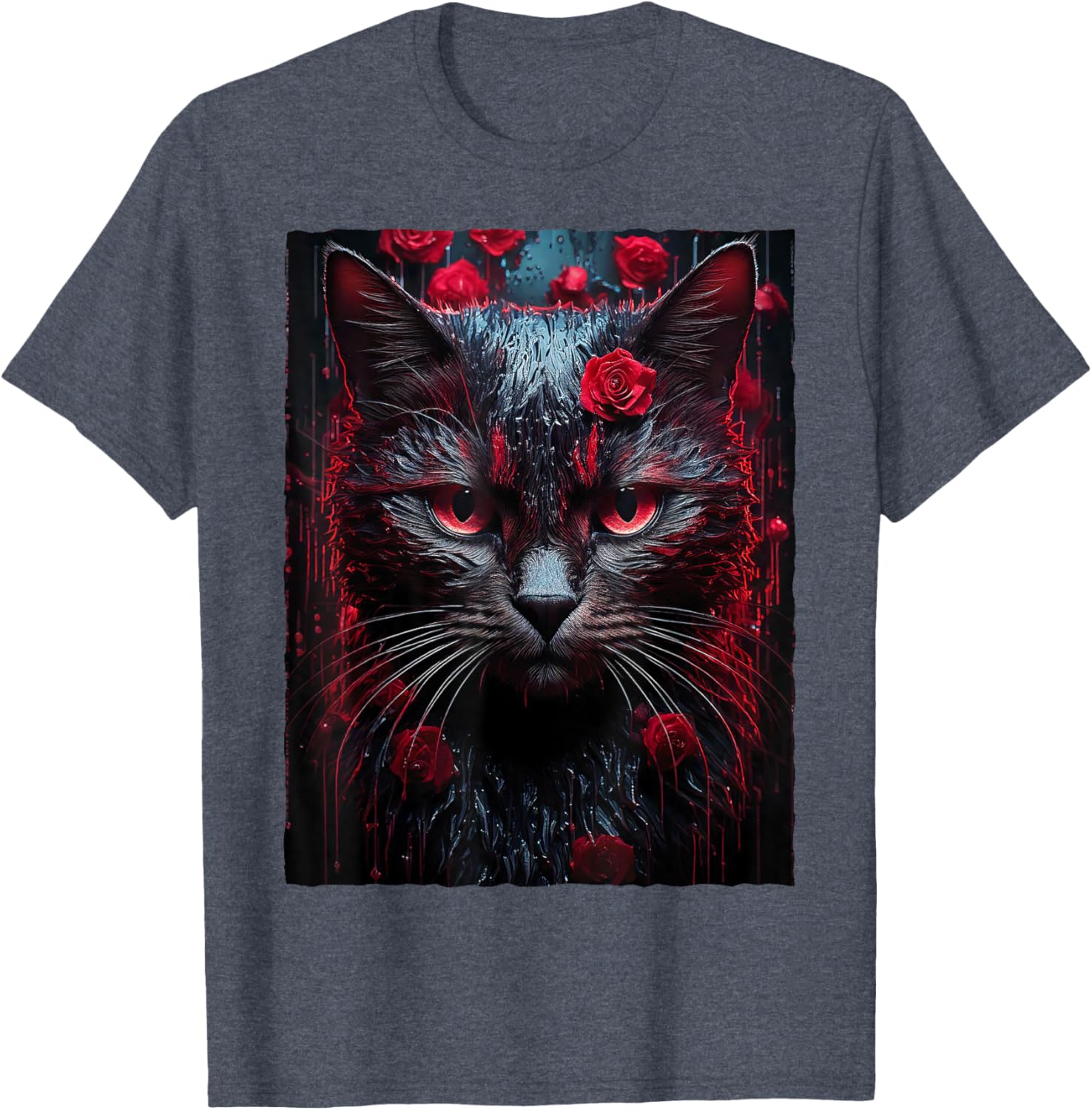 Black Cat with Red Roses T-Shirt for Men, Women, Girls, and Kids - 25