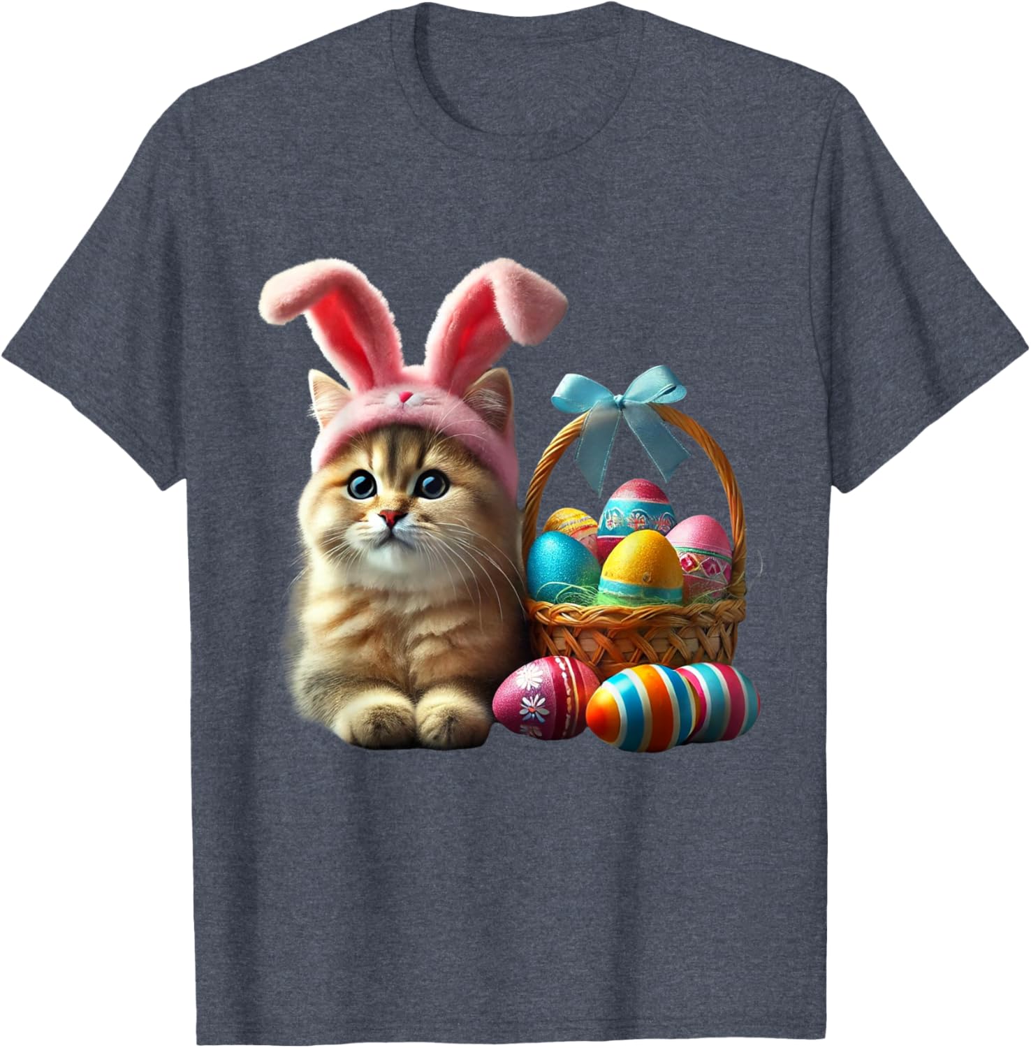 Adorable Easter Cat Kids T-Shirt with Bunny Ears and Colorful Eggs - 10