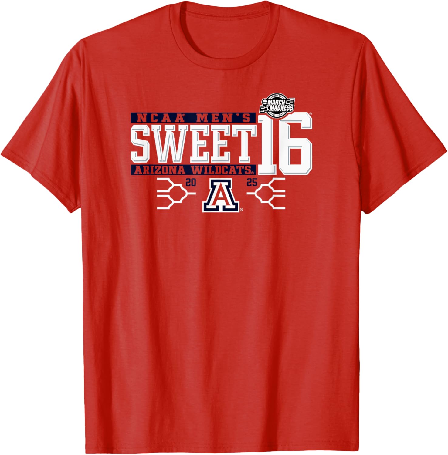 Arizona Wildcats Sweet 16 2025 Men's Red T-Shirt for March Madness Fans - 1