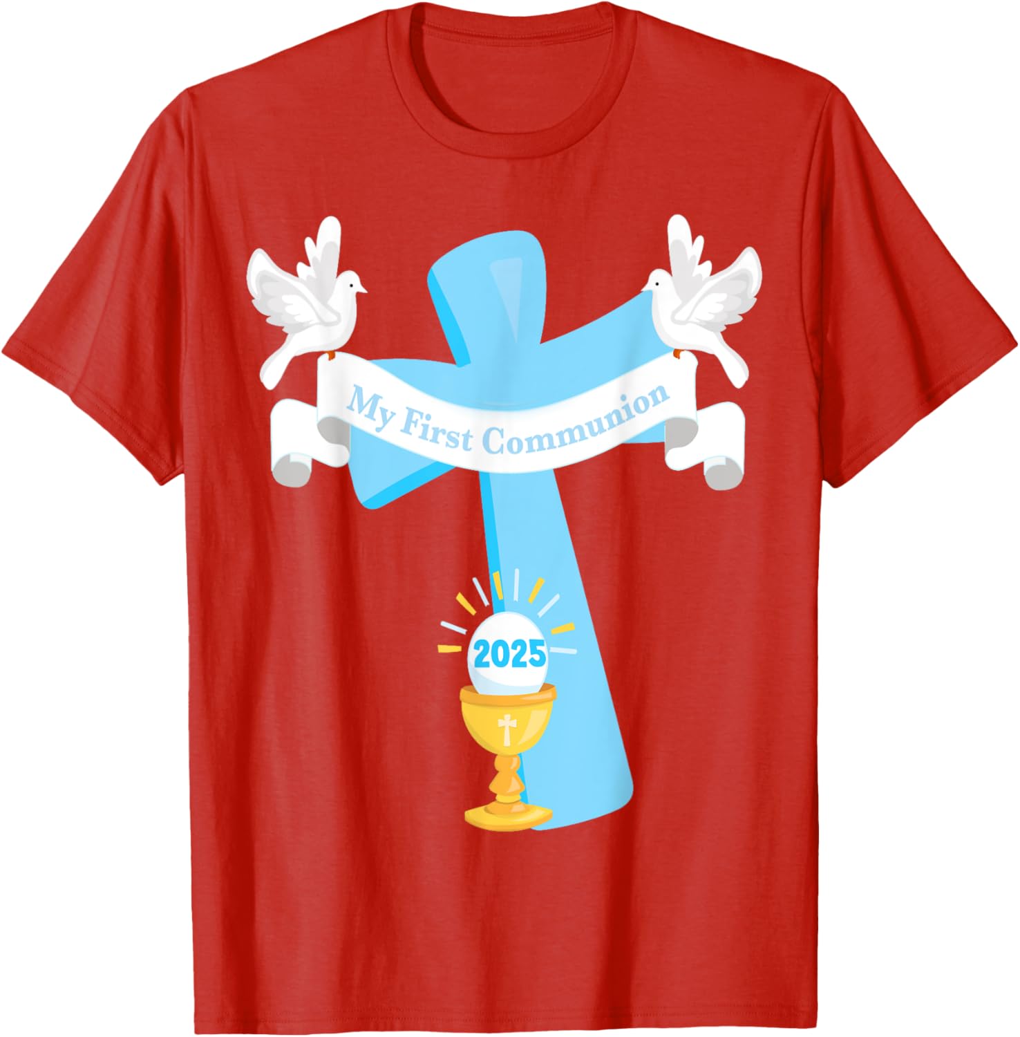 Boy's First Communion 2025 T-Shirt with Cross and Chalice Design - 7