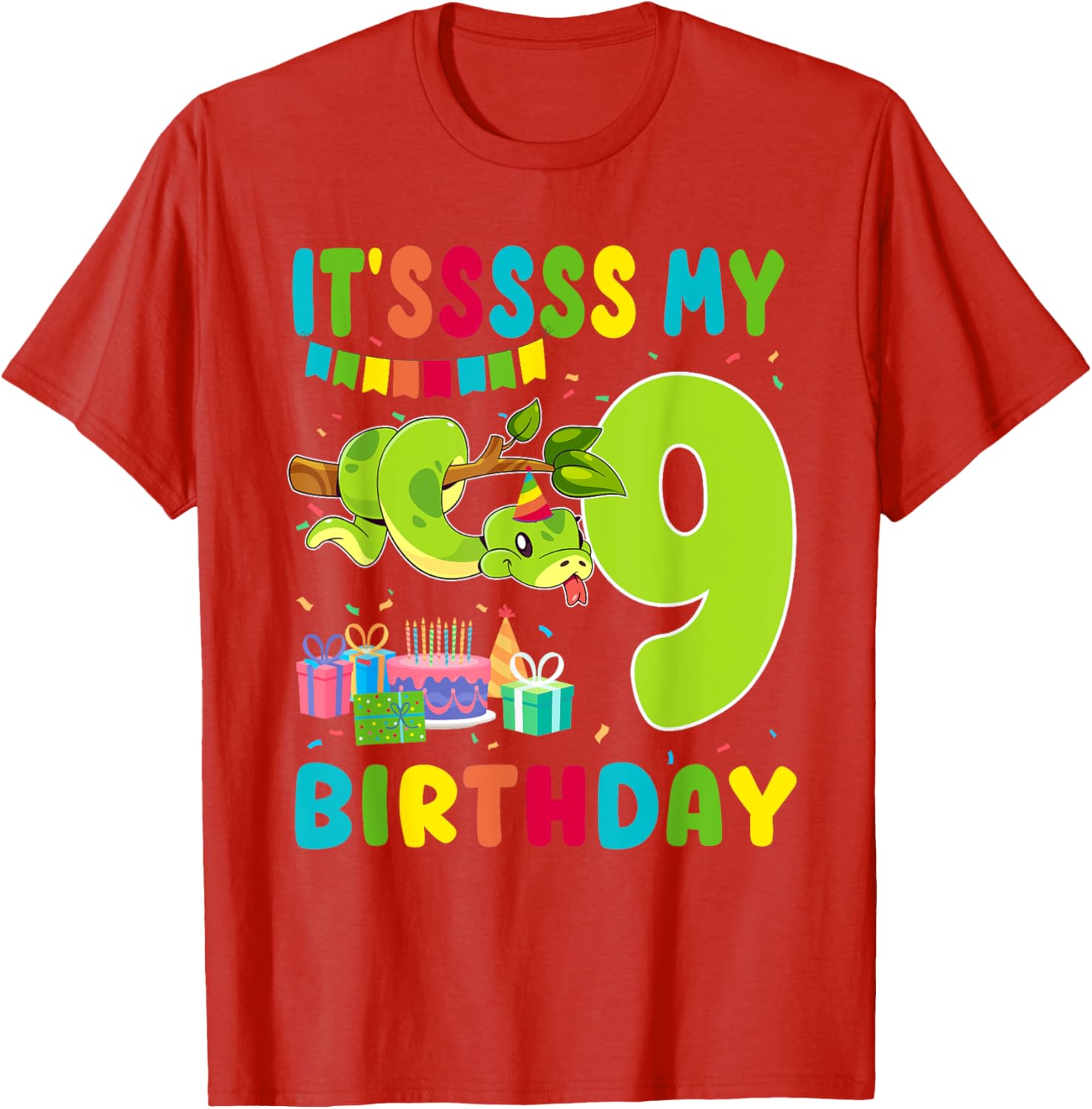 Cute Snake Themed 9th Birthday T-Shirt for Kids Fun Party Wear - 15