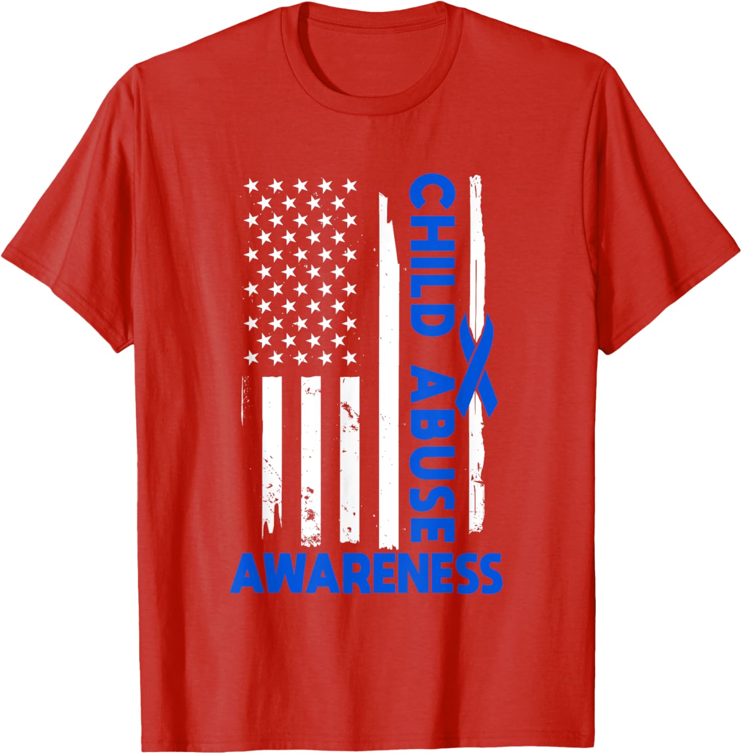 American Flag Child Abuse Awareness Wear Blue Ribbon T-Shirt for Kids - 14
