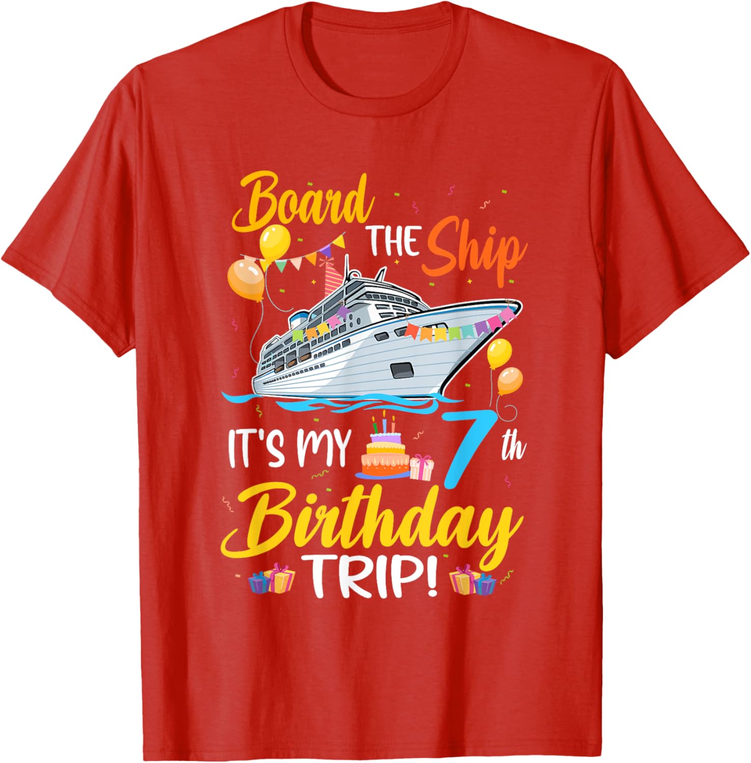 Fun 7th Birthday Cruise Party T-Shirt for Kids - Board the Ship Design - 13