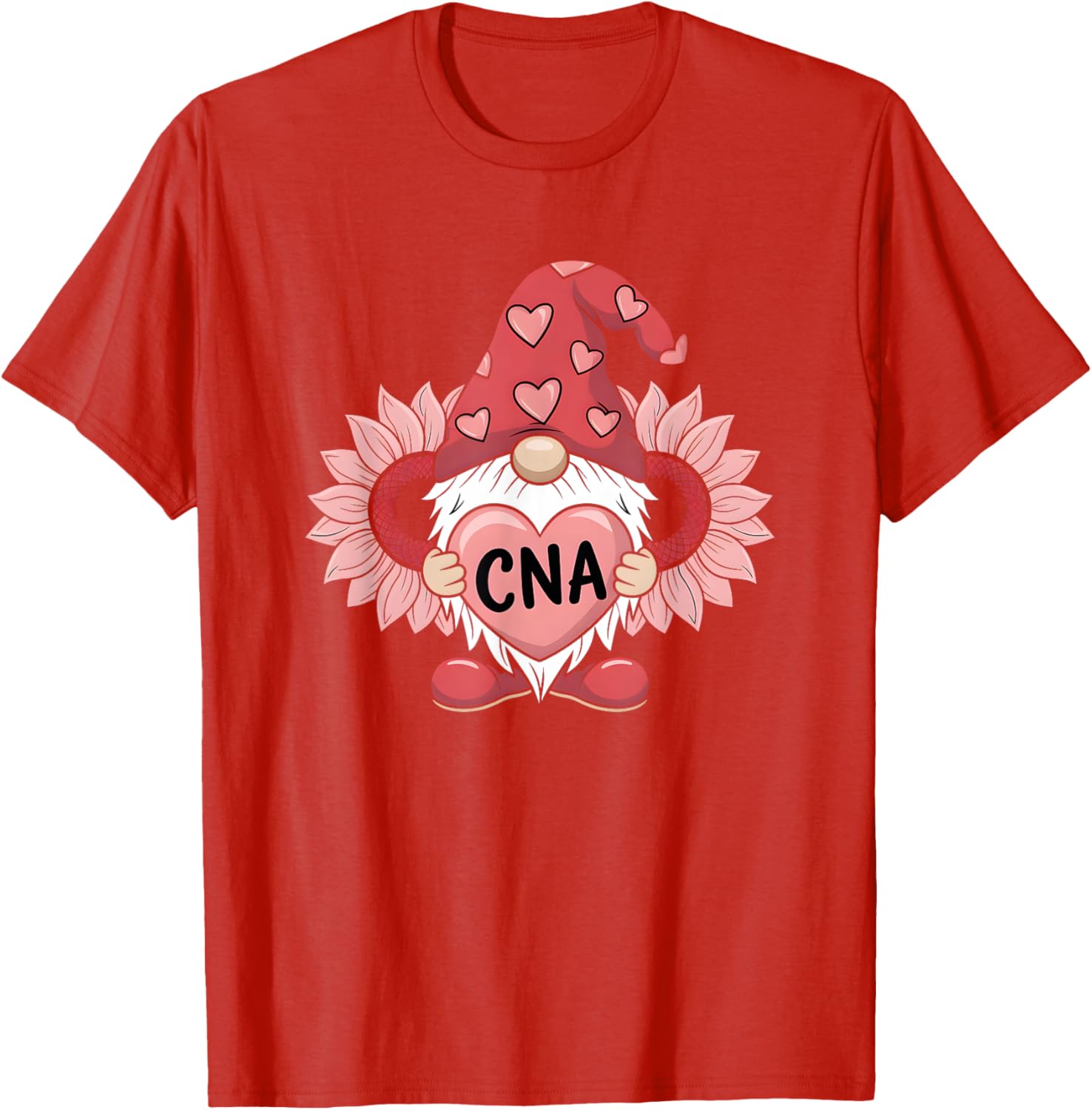 CNA Nurse Gnome Heart Sunflower Valentine's Day T-Shirt Gift Idea - 15