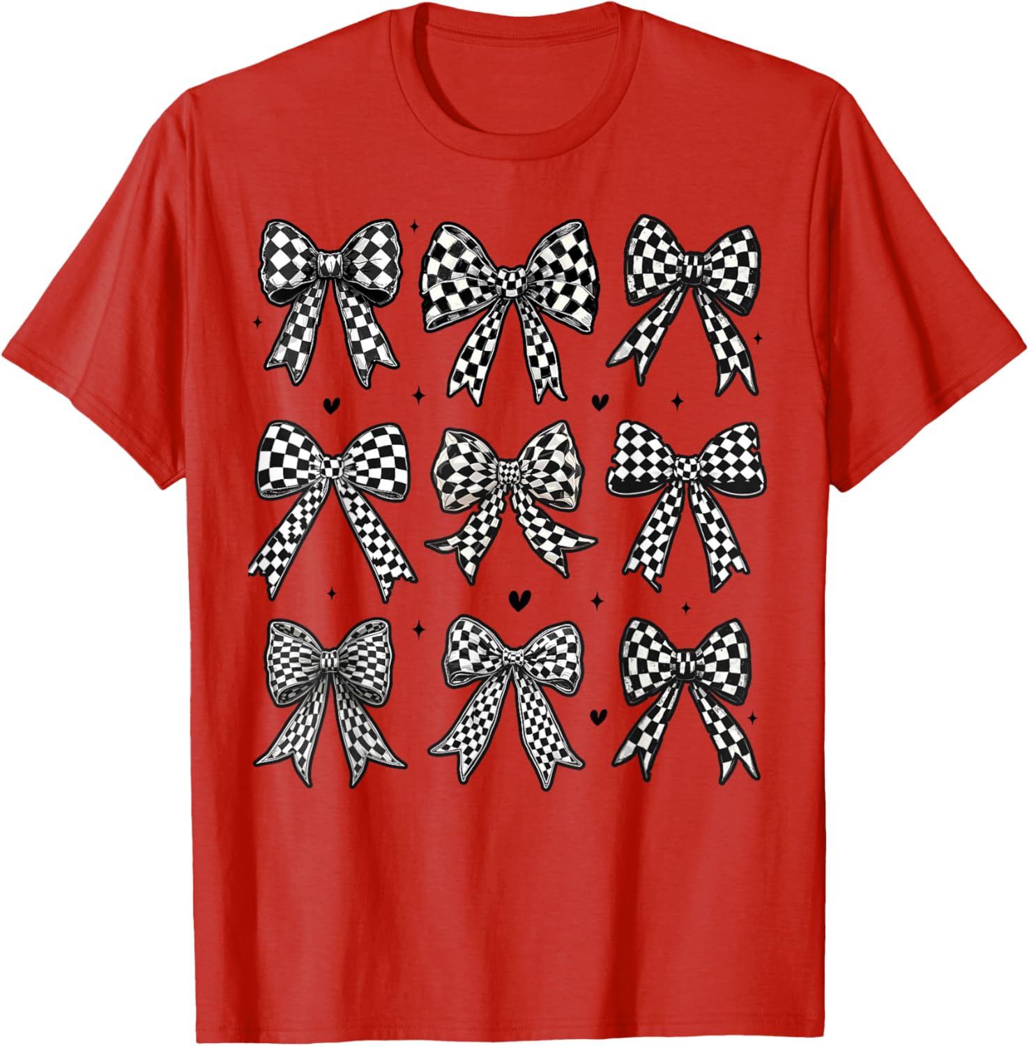 Checkered Bow Flag Racing T-Shirt for Women - Cute Coquette Style - 17