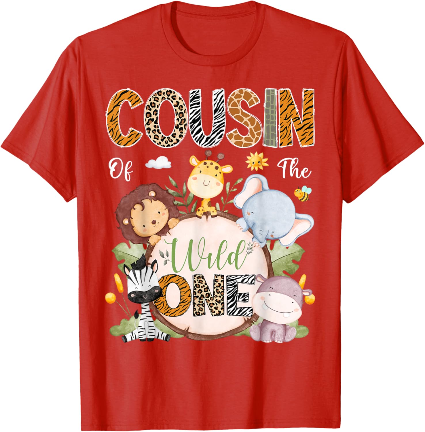 Cousin of the Wild One First Birthday Safari Animals T-Shirt for Kids - 9