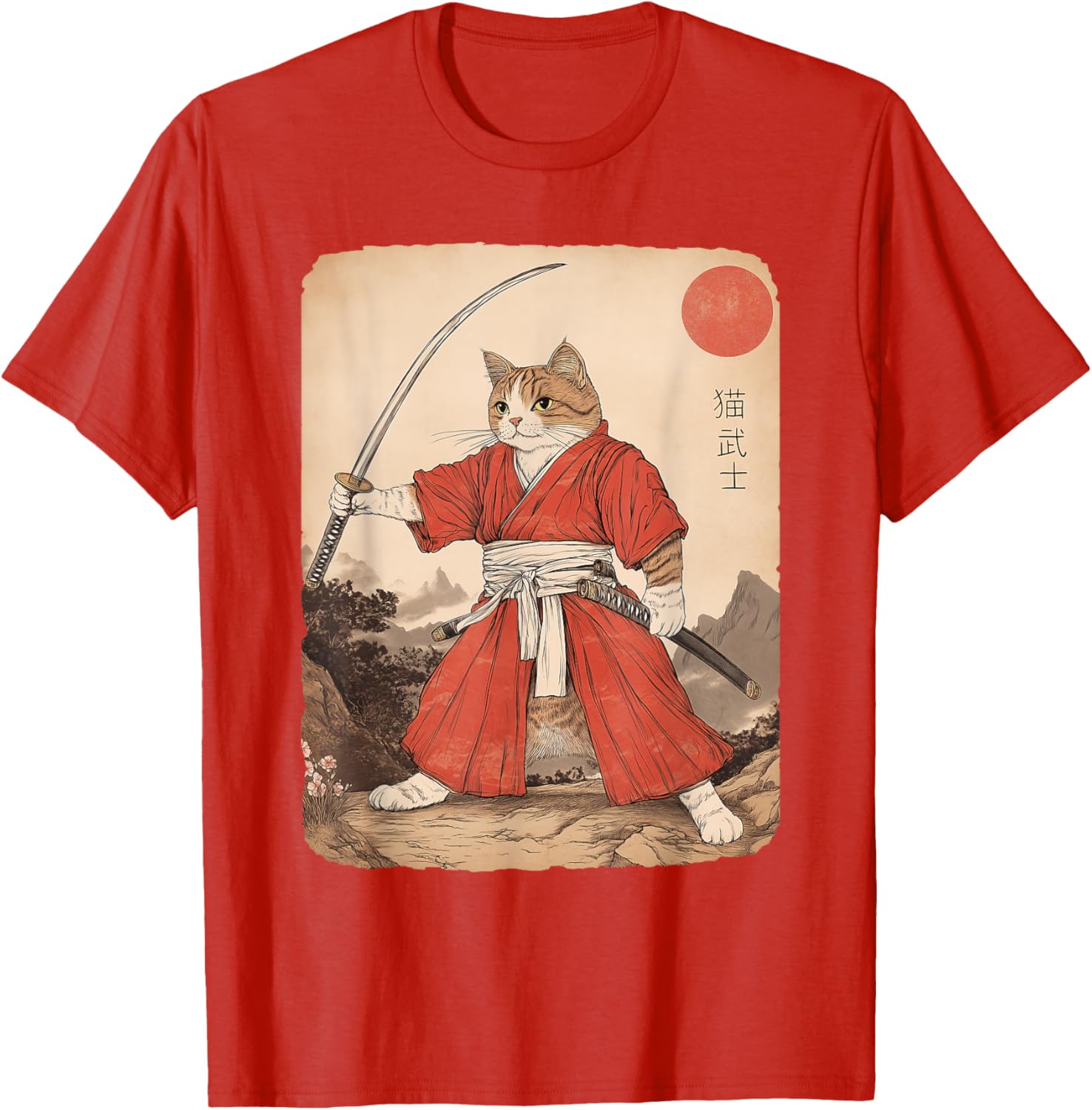 Vintage Samurai Cat Warrior Graphic T-Shirt for All Ages - Anime Style - 6