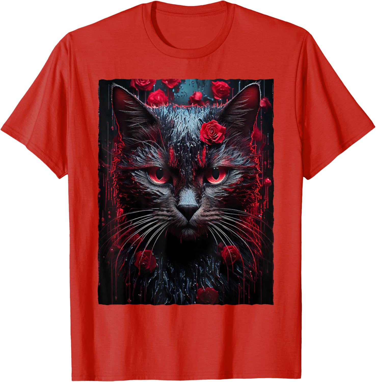 Black Cat with Red Roses T-Shirt for Men, Women, Girls, and Kids - 9