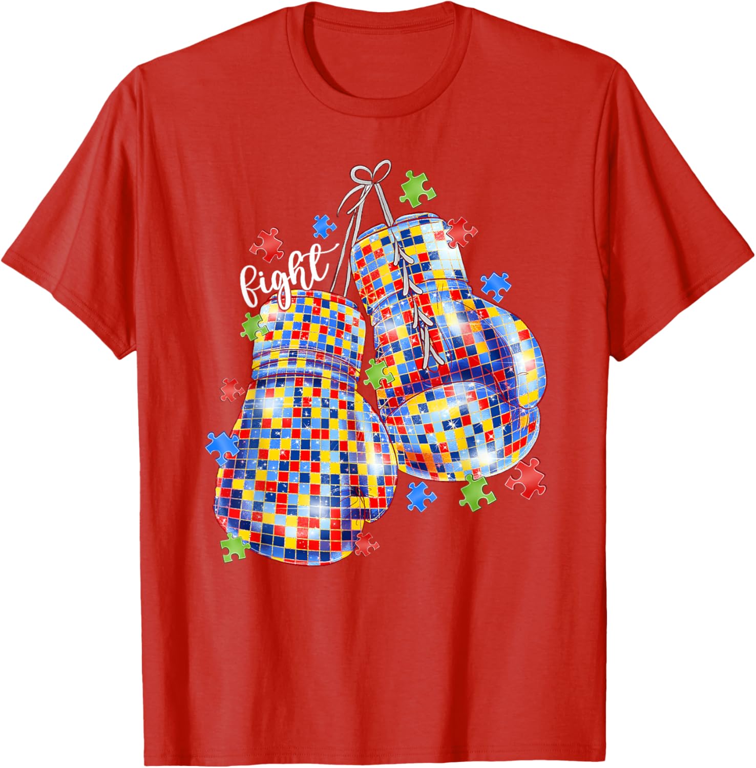 Autism Awareness Puzzle Piece Boxing Gloves T-Shirt for All Ages - 1