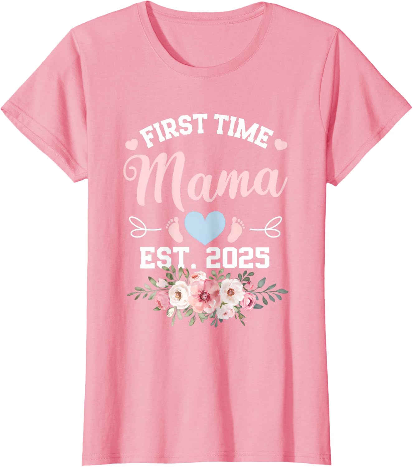 Womens First Time Mama 2025 Mother's Day Pregnancy T-Shirt in Pink - 10