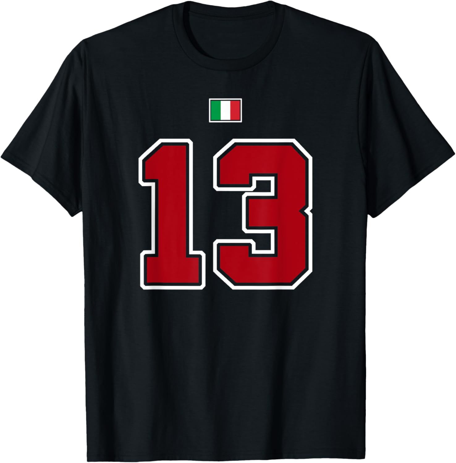 Vintage Red White Italy Flag T-Shirt with Number 13 for College Style Wear - 2